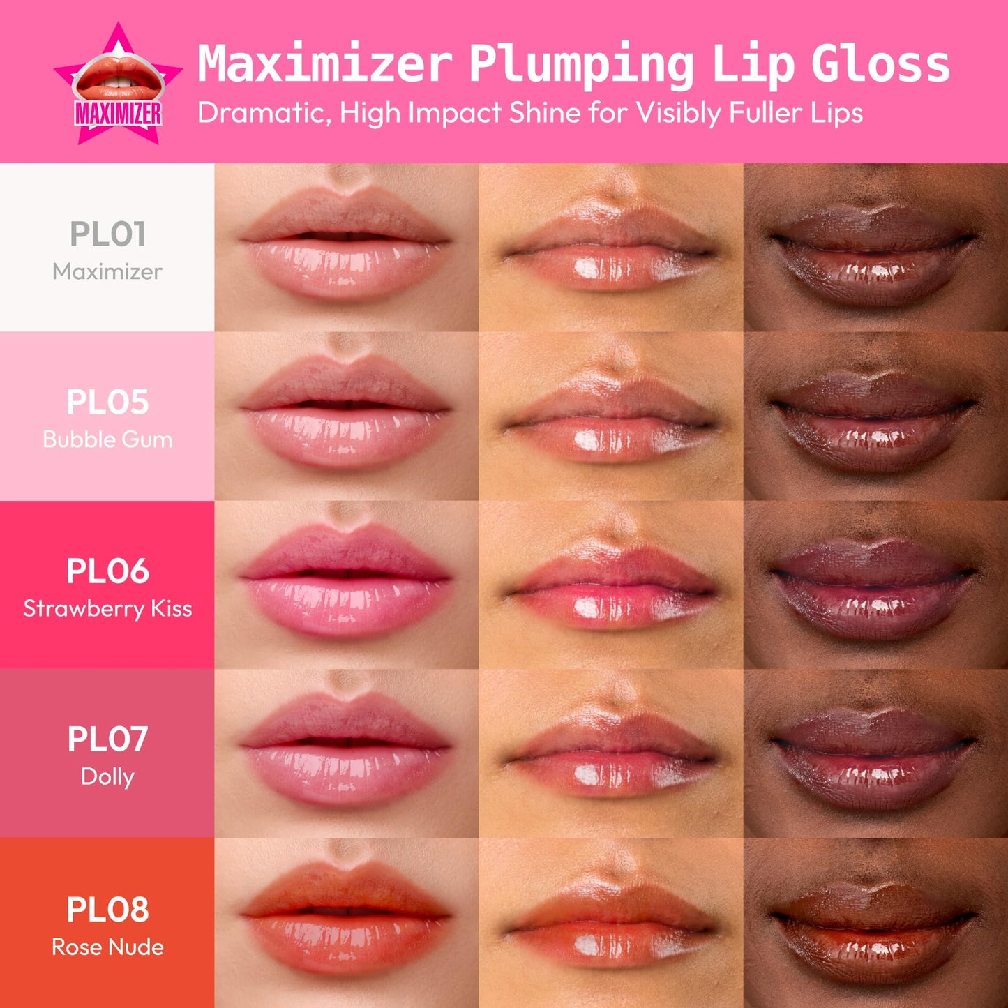 Ruby Kisses Hyaluronic Lip Gloss, High-Shine Volumizing Plumping Hydrating