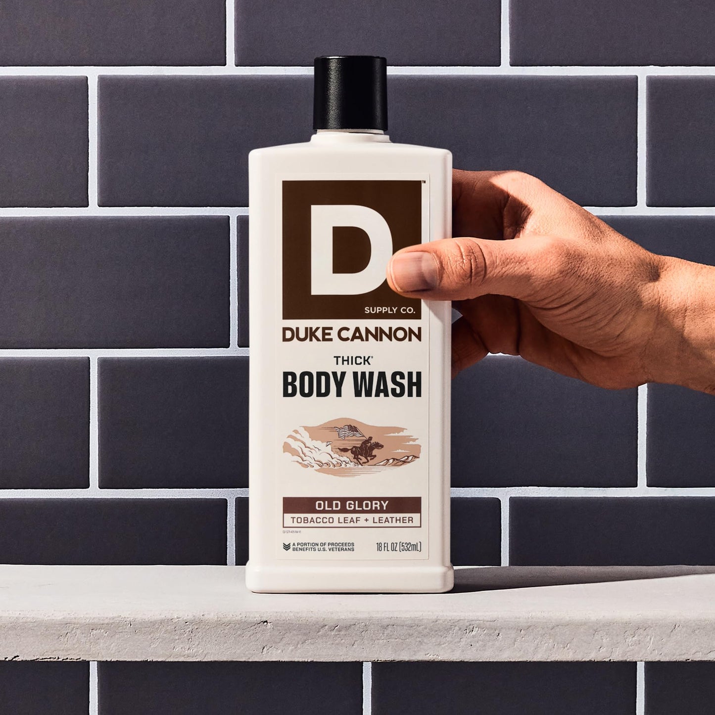 Duke Cannon Supply Co. Thick High Viscosity Body Wash - 3X Thicker, Cleansing Shower and Bath Gel, Mineral-Enriched for Men - Tobacco Leaf + Leather