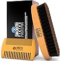 Beard Brush and Comb - Natural Boar Bristle Beard Brush & Beard Comb for Men - Facial Hair Care Gift Set for Men - Mustache Styling, Grooming