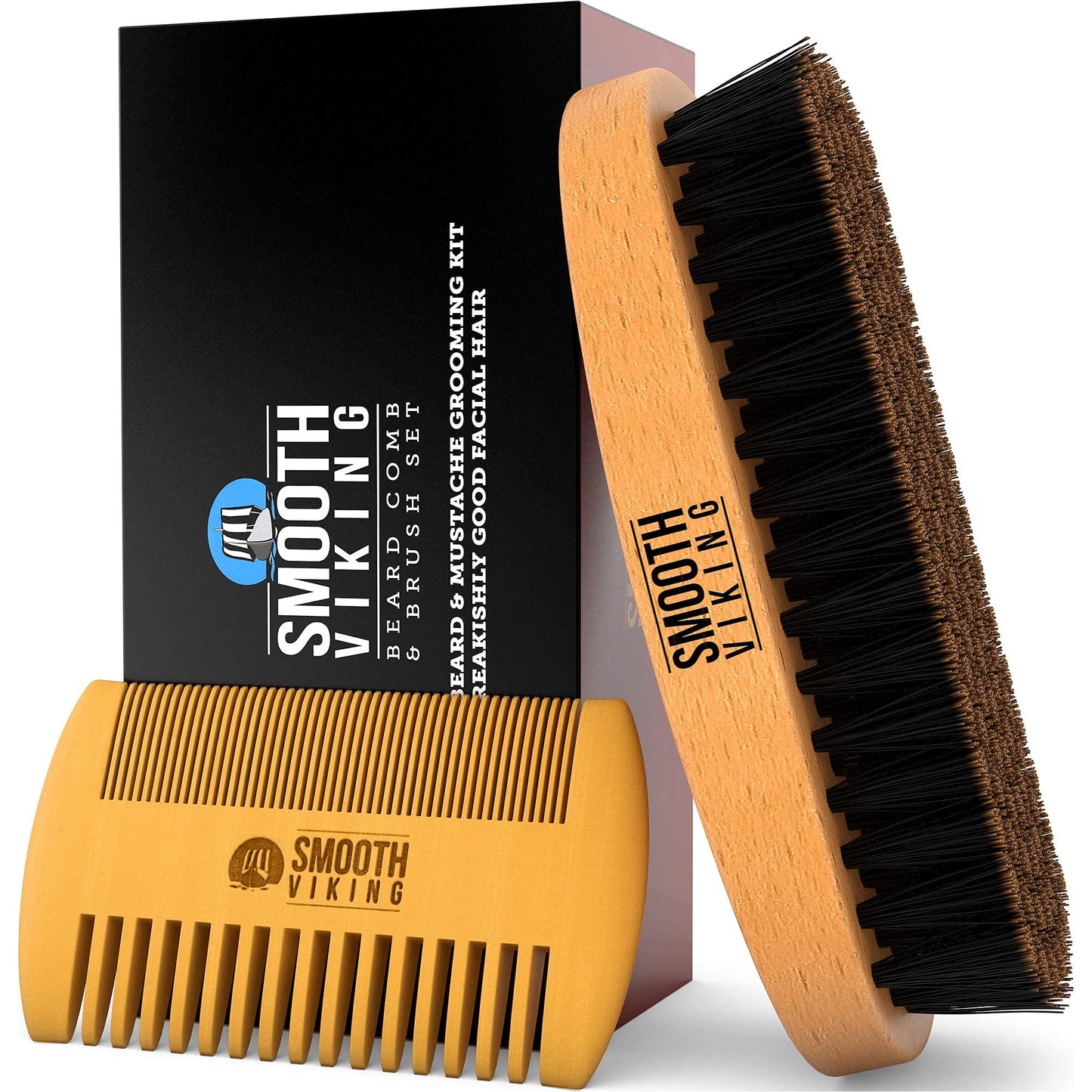 Beard Brush and Comb - Natural Boar Bristle Beard Brush & Beard Comb for Men - Facial Hair Care Gift Set for Men - Mustache Styling, Grooming