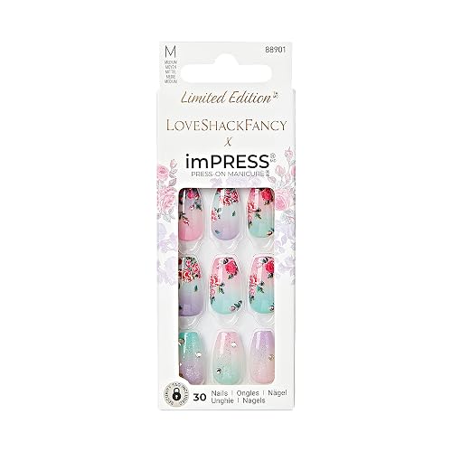 KISS LoveShackFancy x imPRESS Press-On Manicure Limited Edition, Style "Lilac Crush" Medium Coffin Purple Press-On Nails, Includes Prep Pad, Mini Nail Beauty & Personal Care imPRESS