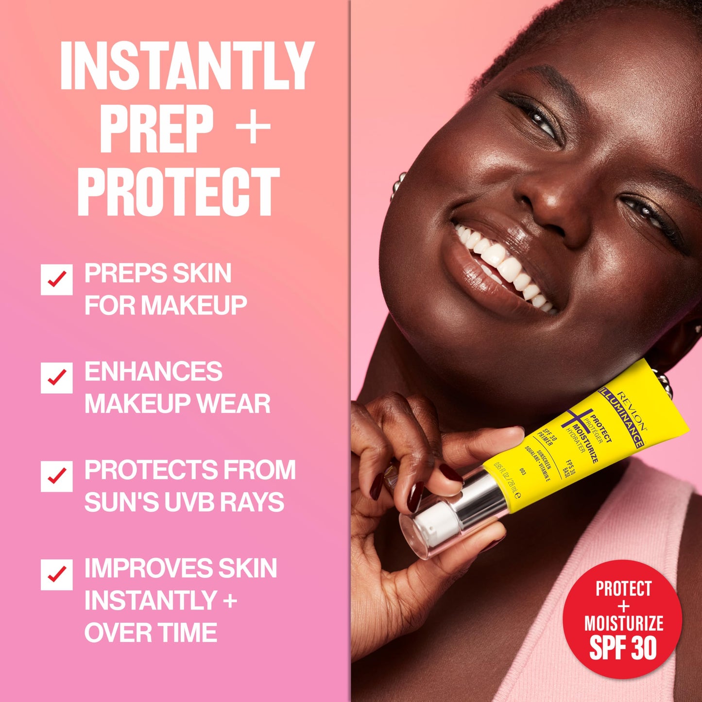 Revlon Illuminance Moisturizing Primer with SPF 30, Face Makeup Primer with Sunscreen, Squalane & Vitamin E, No White Cast, Transparent Finish, 003