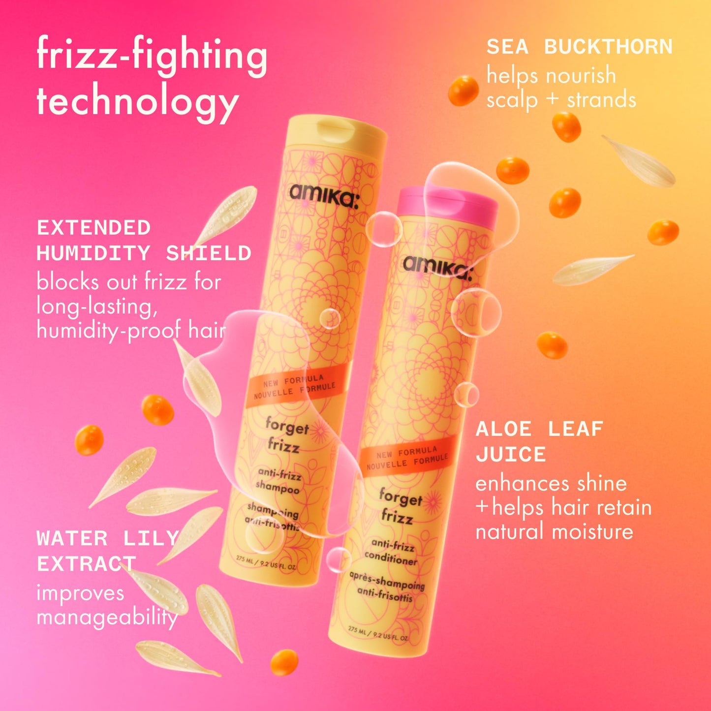 amika forget frizz anti-frizz shampoo, 275ml | smoothing, humidity protection, up to 72 hour frizz control + lightweight hydration, for medium