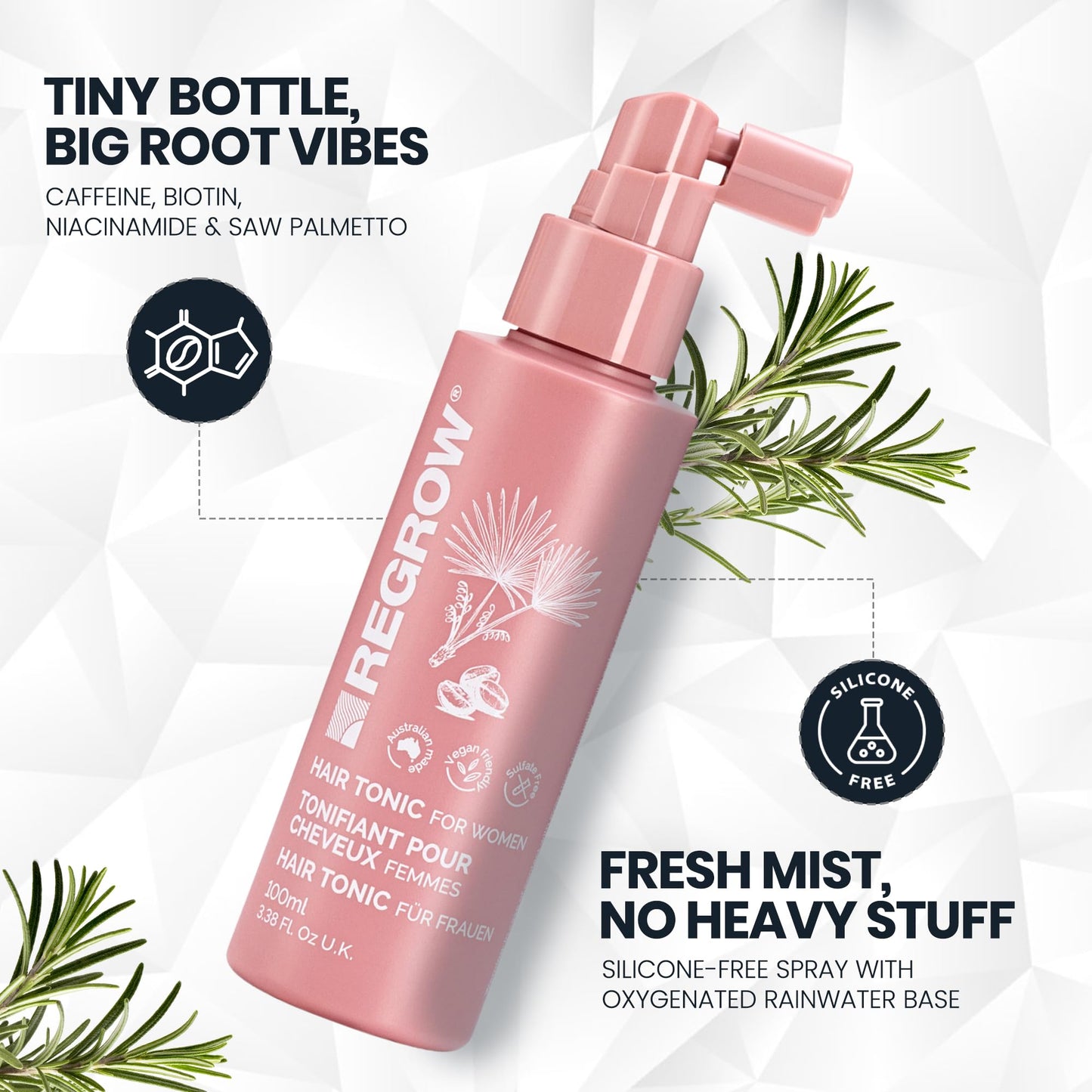 Regrow Hair RegrowthTreatment For Women. Full Set Shampoo, Conditioner & Hair Tonic, For Thicker Fuller Hair, With Caffeine Biotin & Niacinamide