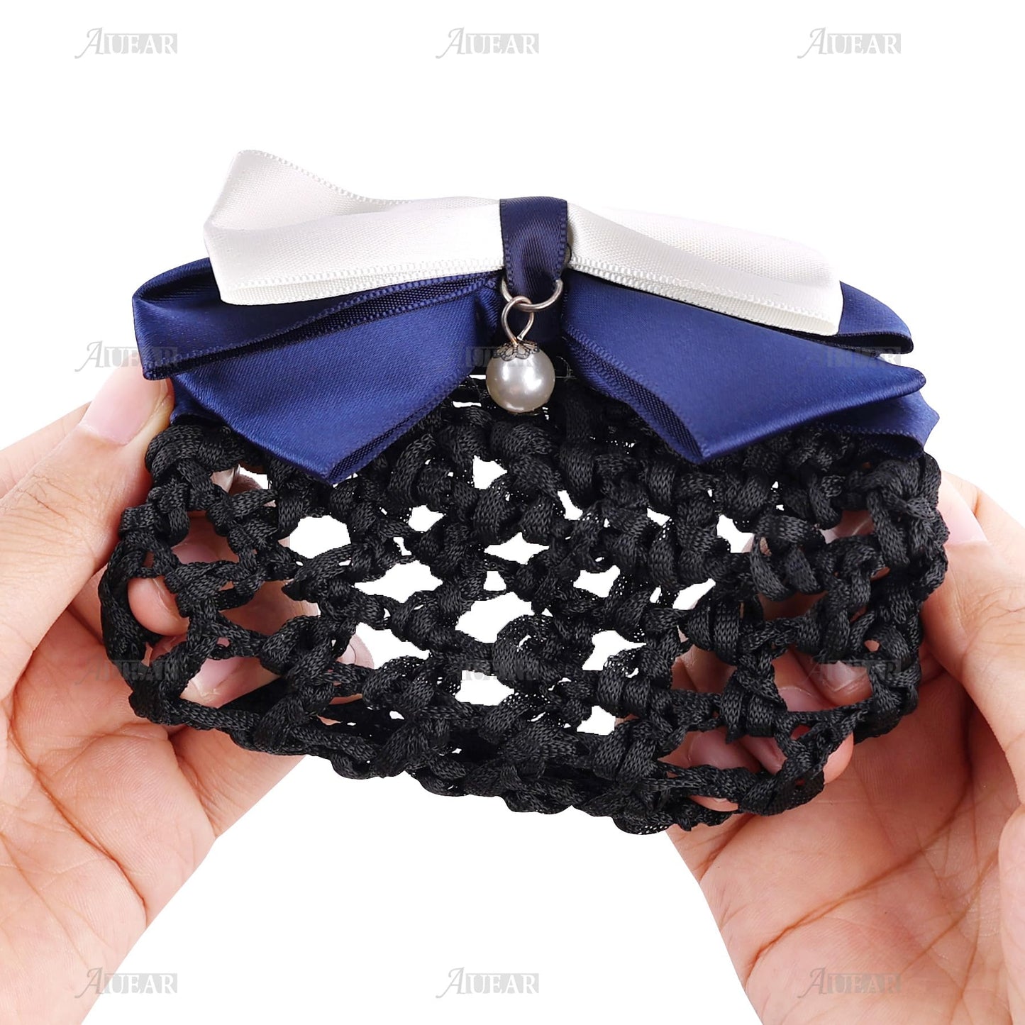 AUEAR, 4 Pcs Satin Hair Bow with Snood Net Barrette Bowknot Clip Bun Cover Hairnets for Women