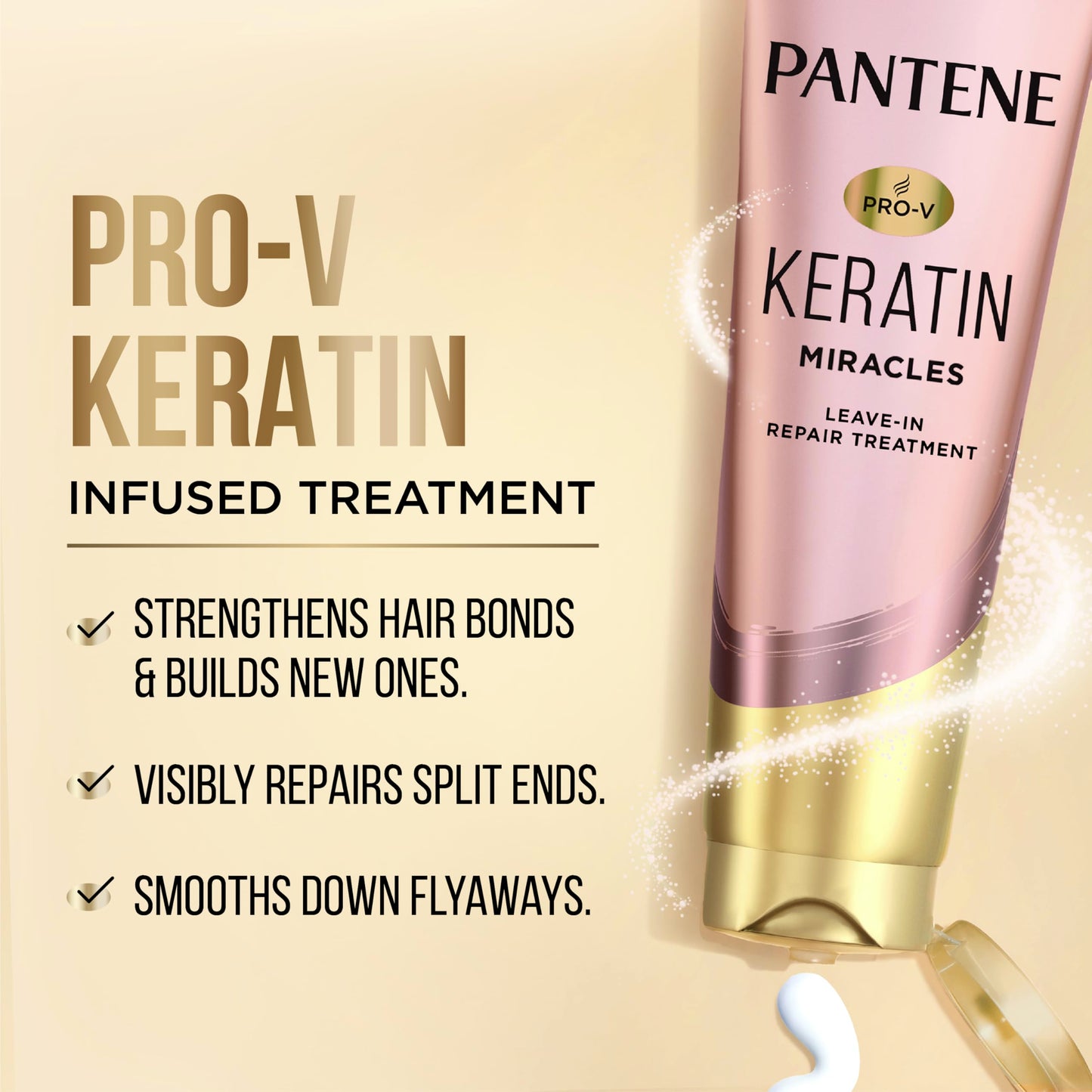 Pantene Keratin Leave-In Conditioner with Argan Oil, Protein Treatment for Dry, Damaged & Color-Treated Hair, Repairs Split Ends & Protects from