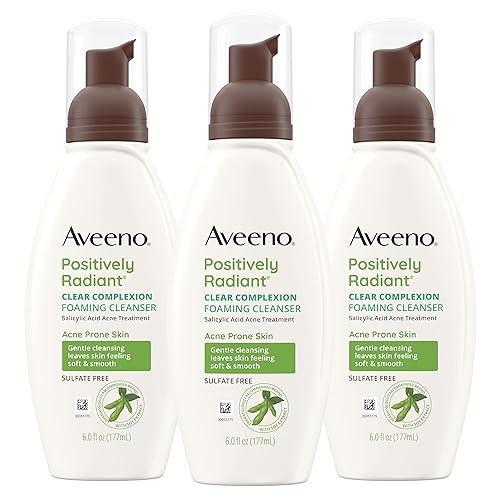 Aveeno Clear Complexion Foaming Oil-Free Facial Cleanser with Salicylic Acid Acne Medication for Breakout-Prone Skin & Soy Extracts, Hypoallergenic