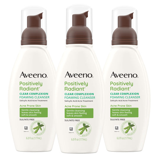 Aveeno Clear Complexion Foaming Oil-Free Facial Cleanser with Salicylic Acid Acne Medication for Breakout-Prone Skin & Soy Extracts, Hypoallergenic