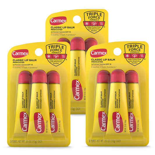 Carmex Classic Medicated Lip Balm Tubes, Lip Moisturizer for Chapped Lips, 9 Count (3 Packs of 3) Beauty and Personal Care Carmex
