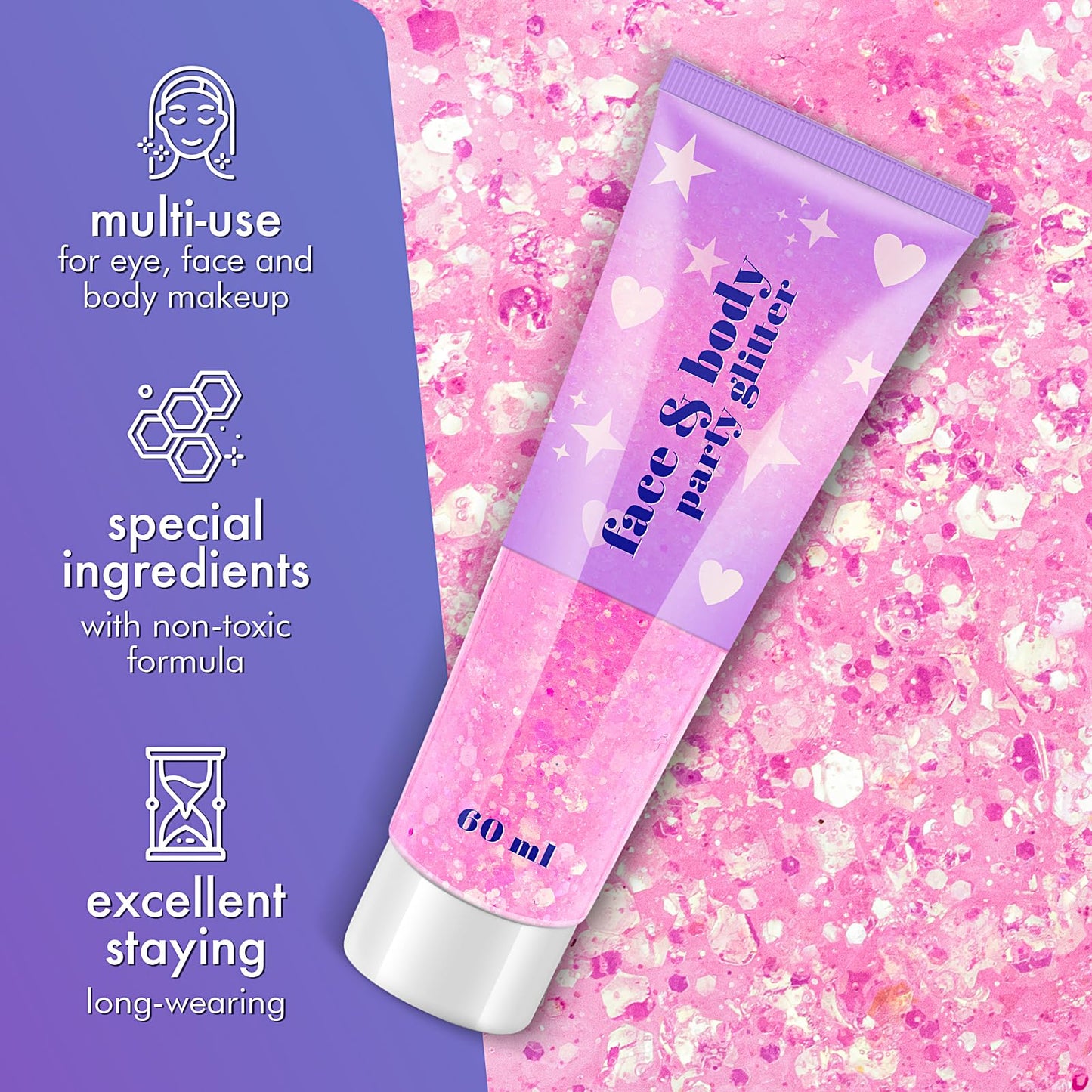 Body Glitter Gel, Holographic Face Glitter Gel Sequins Shimmer for Hair, Lip, Eyeshadow, Nails, Chunky and Powder Mixed Glitter Gel, Cosmetic Flakes