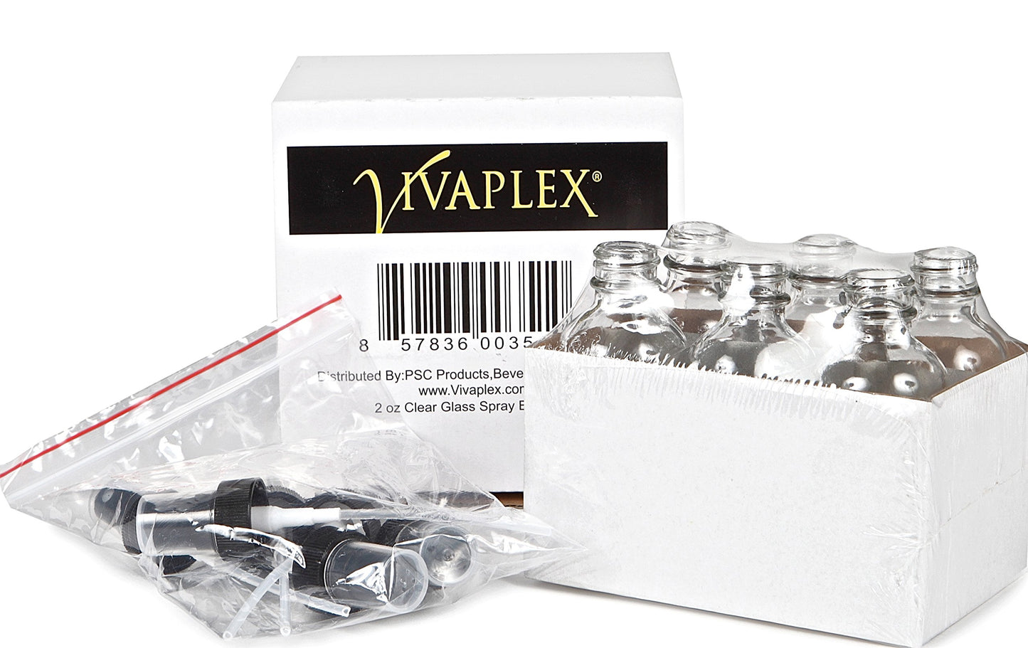 Vivaplex, 6, Clear, 2 oz Glass Bottles, with Black Fine Mist Sprayers