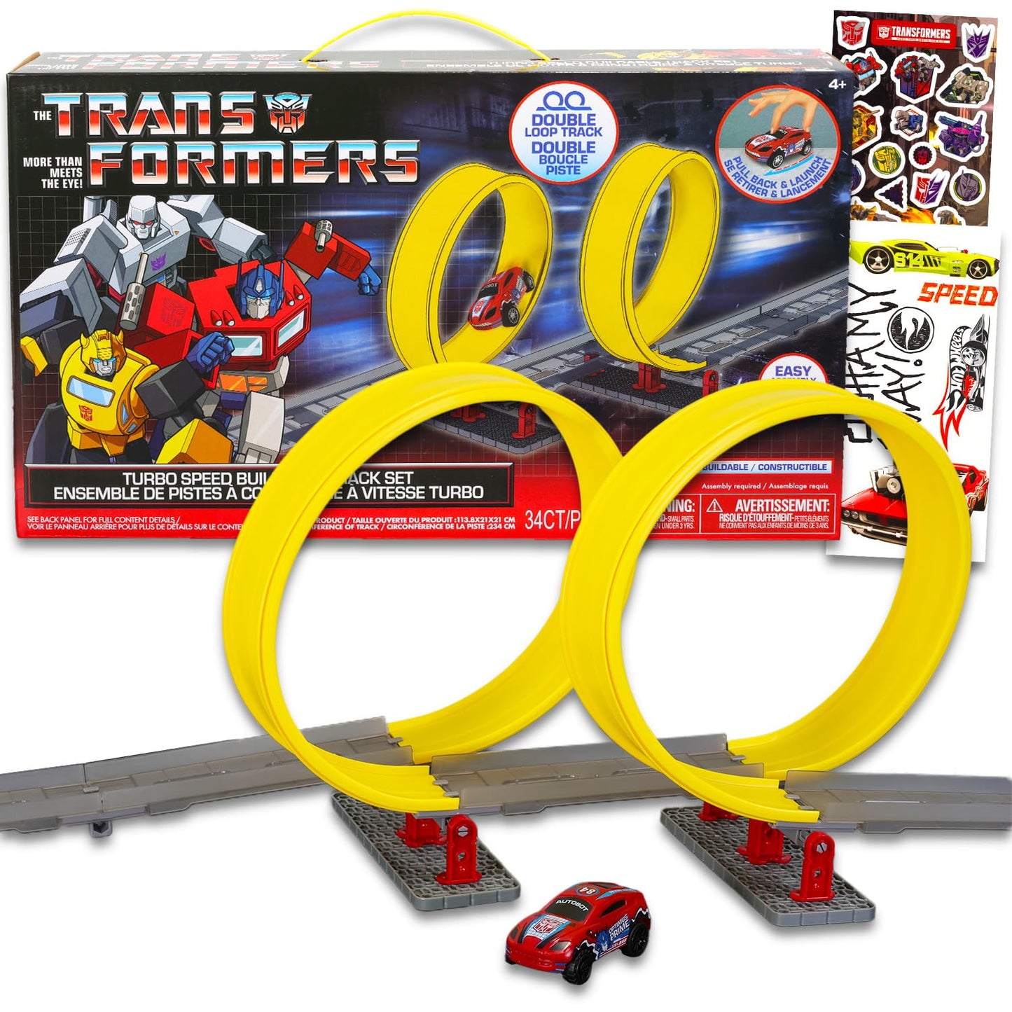 Transformers Race Track and Toy Car Set - Bundle with Racecar Play Set with Toy Cars, Track, Stickers, More | Transformers Racing Kit for Boys