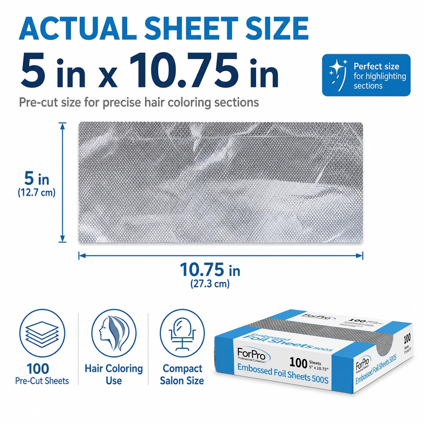 ForPro Professional Embossed Pop-Up Hair Foil Sheets for Salon Hair Color & Highlights, Pre-Cut Aluminum Foils, Non-Slip Embossed Texture, 5" W x