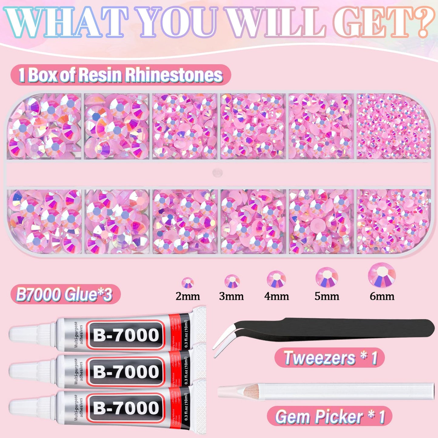 Resin Rhinestones for Crafting with 3Pcs 10ml B7000 Jewelry Glue, 1 Box Light Pink AB Flatback Gems Crystals Diamond for Bedazzling Crafts DIY Nail Beauty and Personal Care TINKRSTUFF