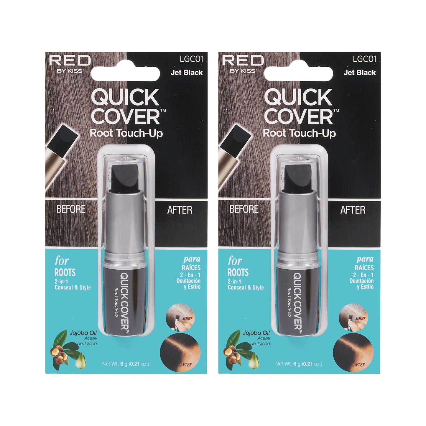 RED by Kiss Quick Cover Root Touch Up Stick, Water-Resistant Temporary Gray Hair Concealer with Brush for Roots and Beard, Long-Lasting Coverage, Easy