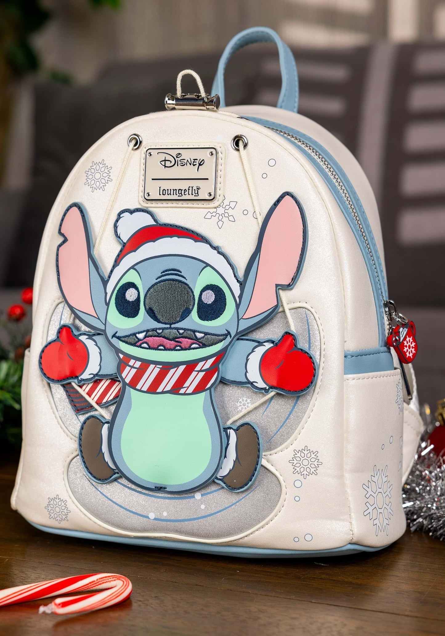 Loungefly Disney Stitch Holiday Snow Angel Glitter Mini Backpack
