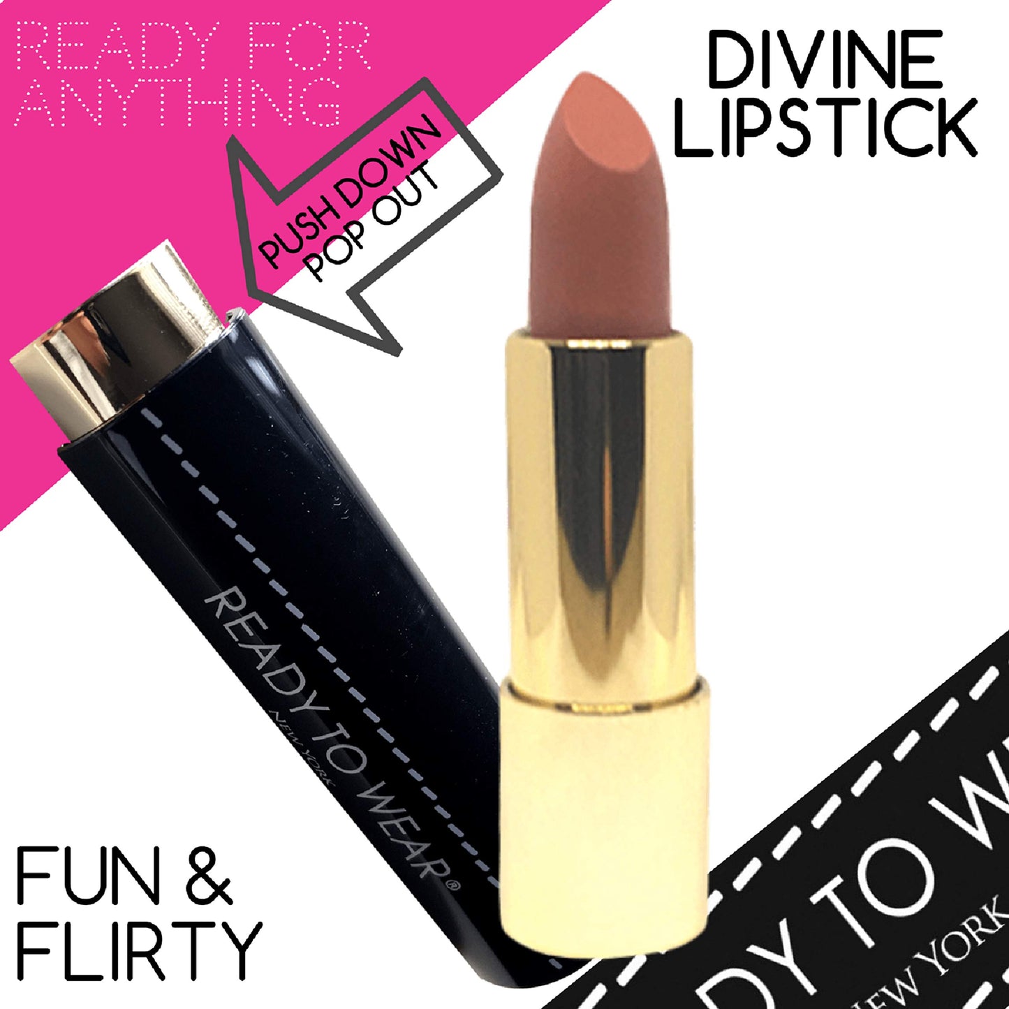 Ready To Wear DIVINE Lipstick Easy Use Holder Long Lasting Made In Italy (FUN & FLIRTY)