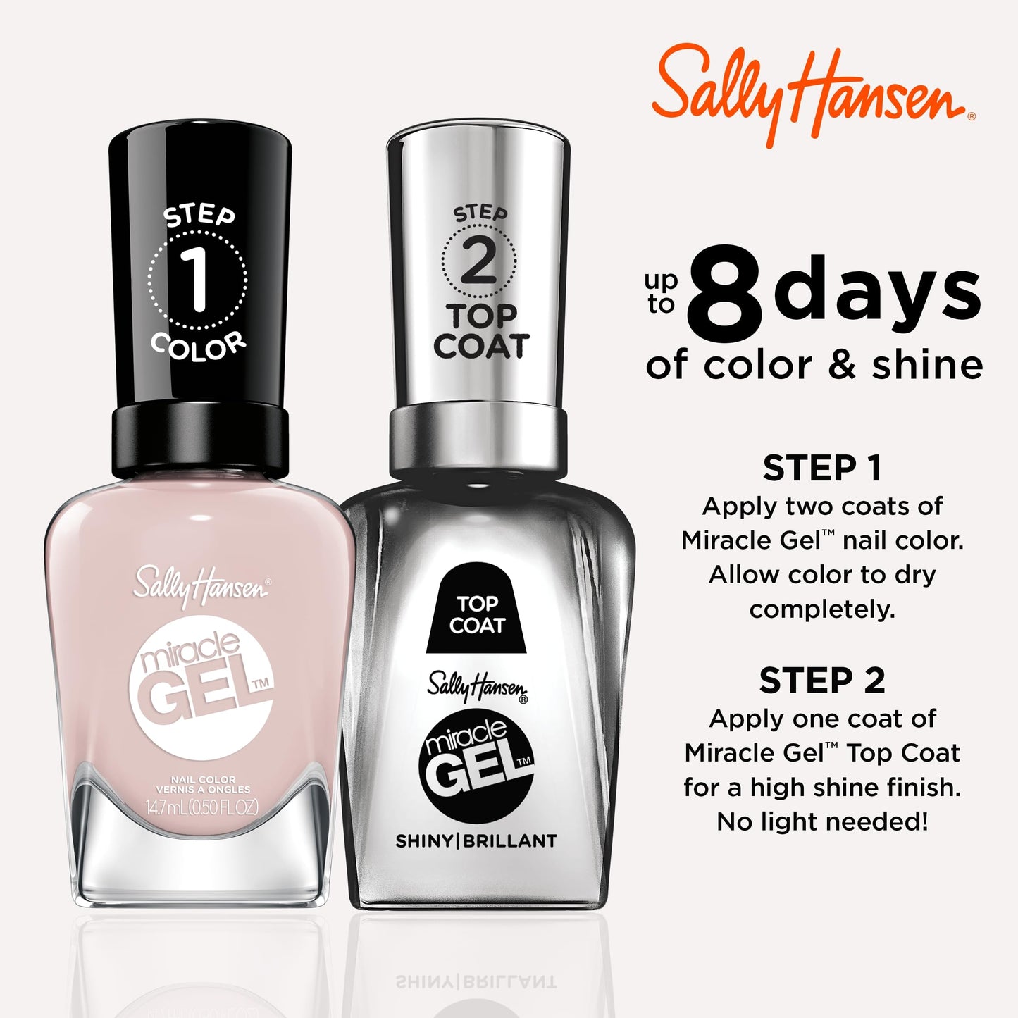 Sally Hansen Miracle Gel Salon Quality Nail Polish | Gel-Like Formula, Two-Step System, No UV Light Needed, Long Lasting | Sheer | 232 Tutu the Ballet