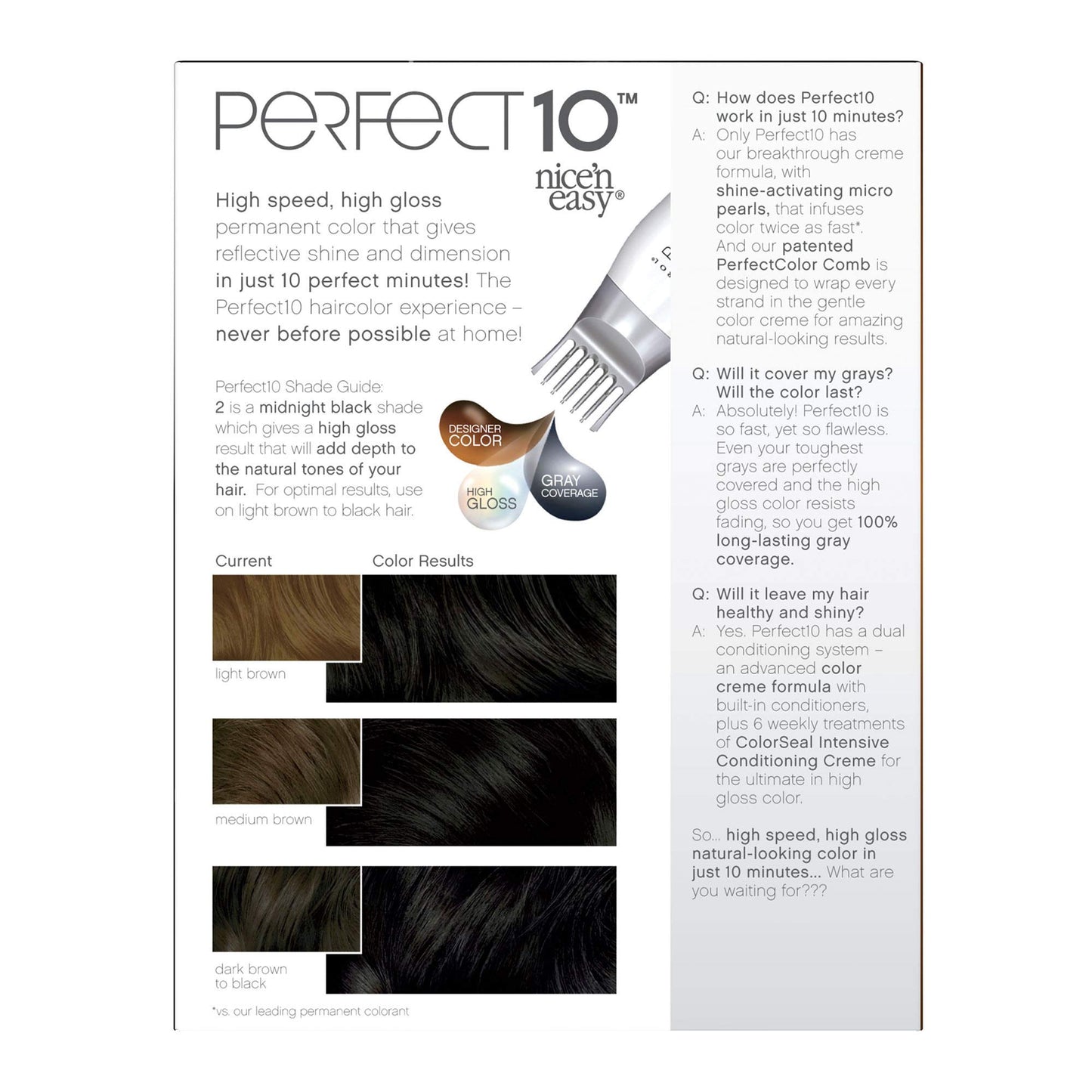 Clairol Nice'n Easy Perfect 10 Permanent Hair Dye, 2 Black Hair Color, Pack of 1