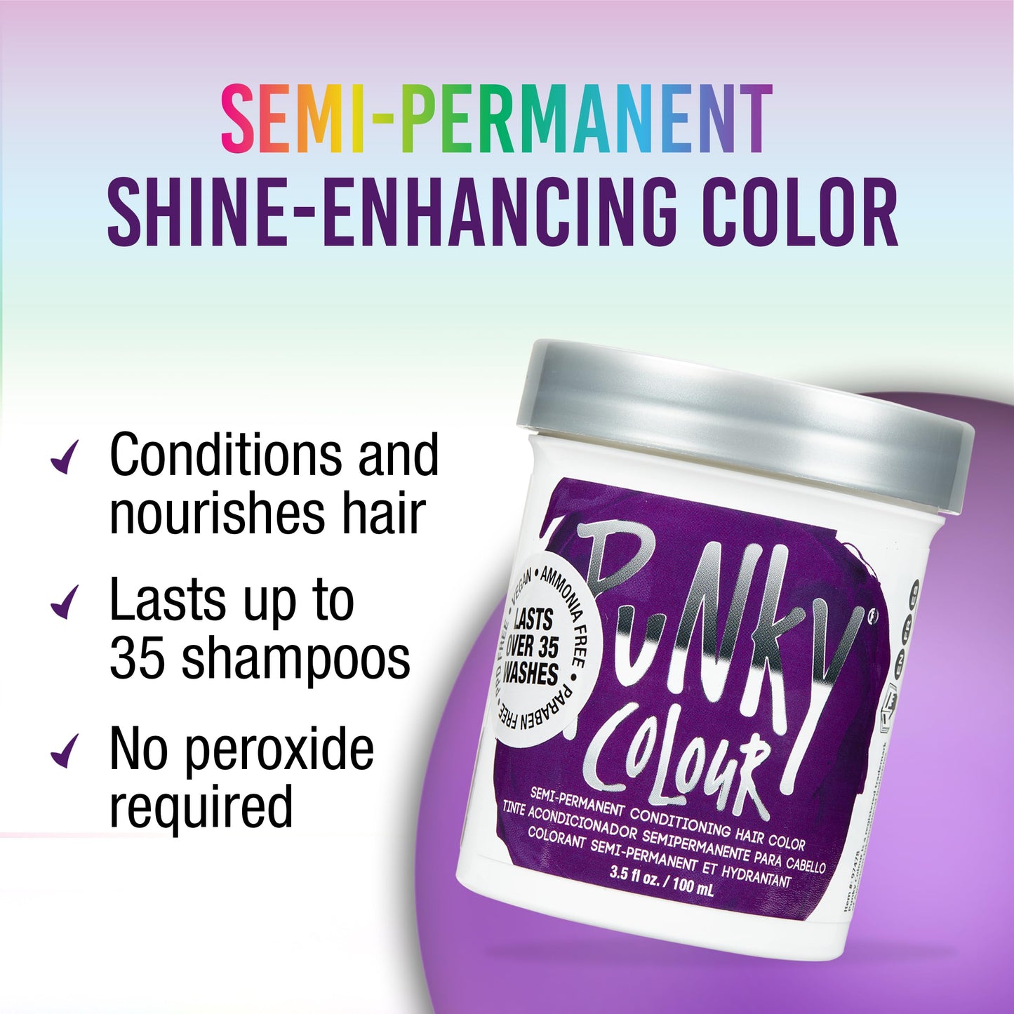 Punky Purple Semi Permanent Hair Color - Vegan & Cruelty-Free Conditioning Hair Dye, Lasts Up to 35 Washes, 3.5 fl oz