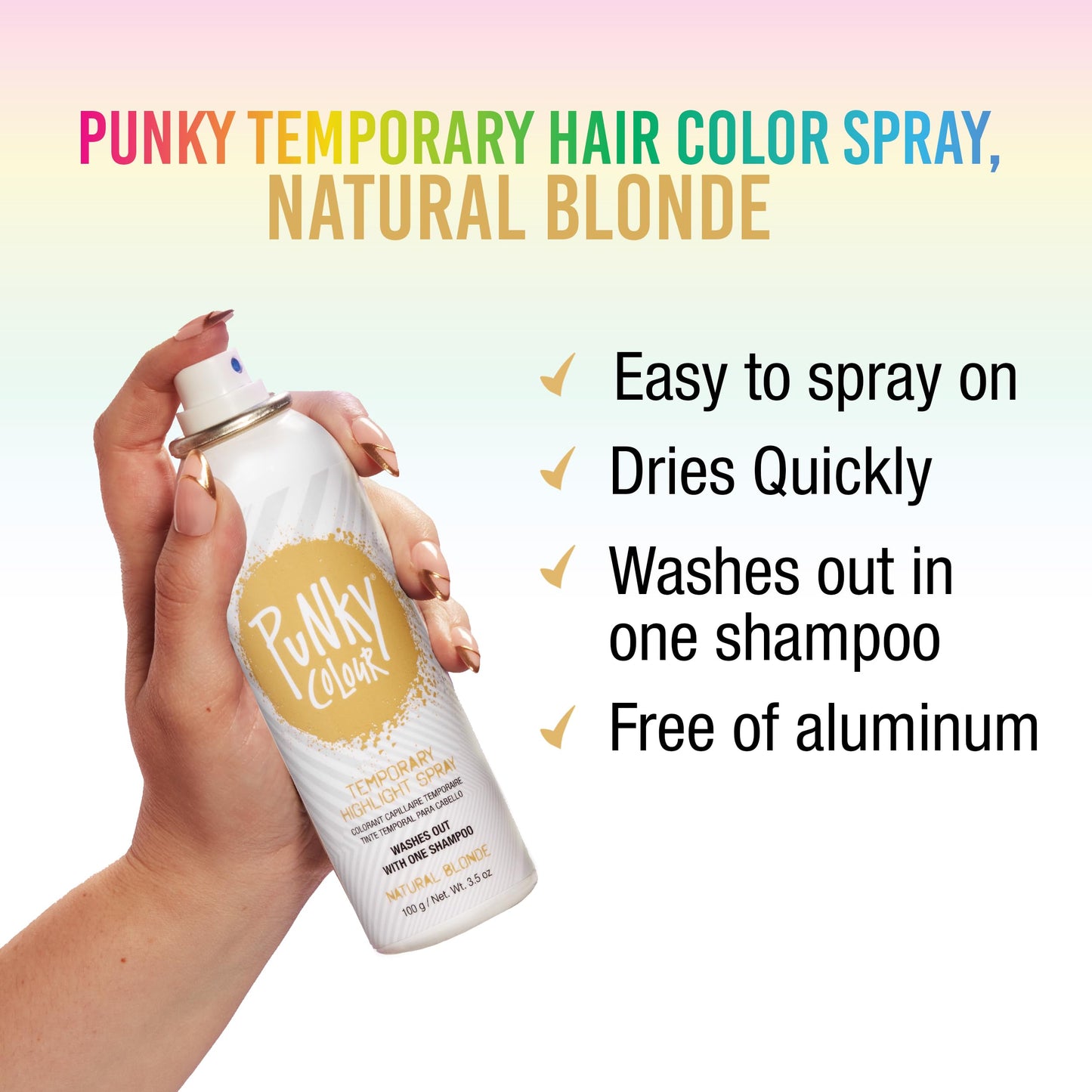Punky Temporary Hair Highlight Spray - Natural Blonde, Washes Out, Temporary Hair Color Spray for Kids, Women, Hair-Dye, 3.5 oz, 1 Pack