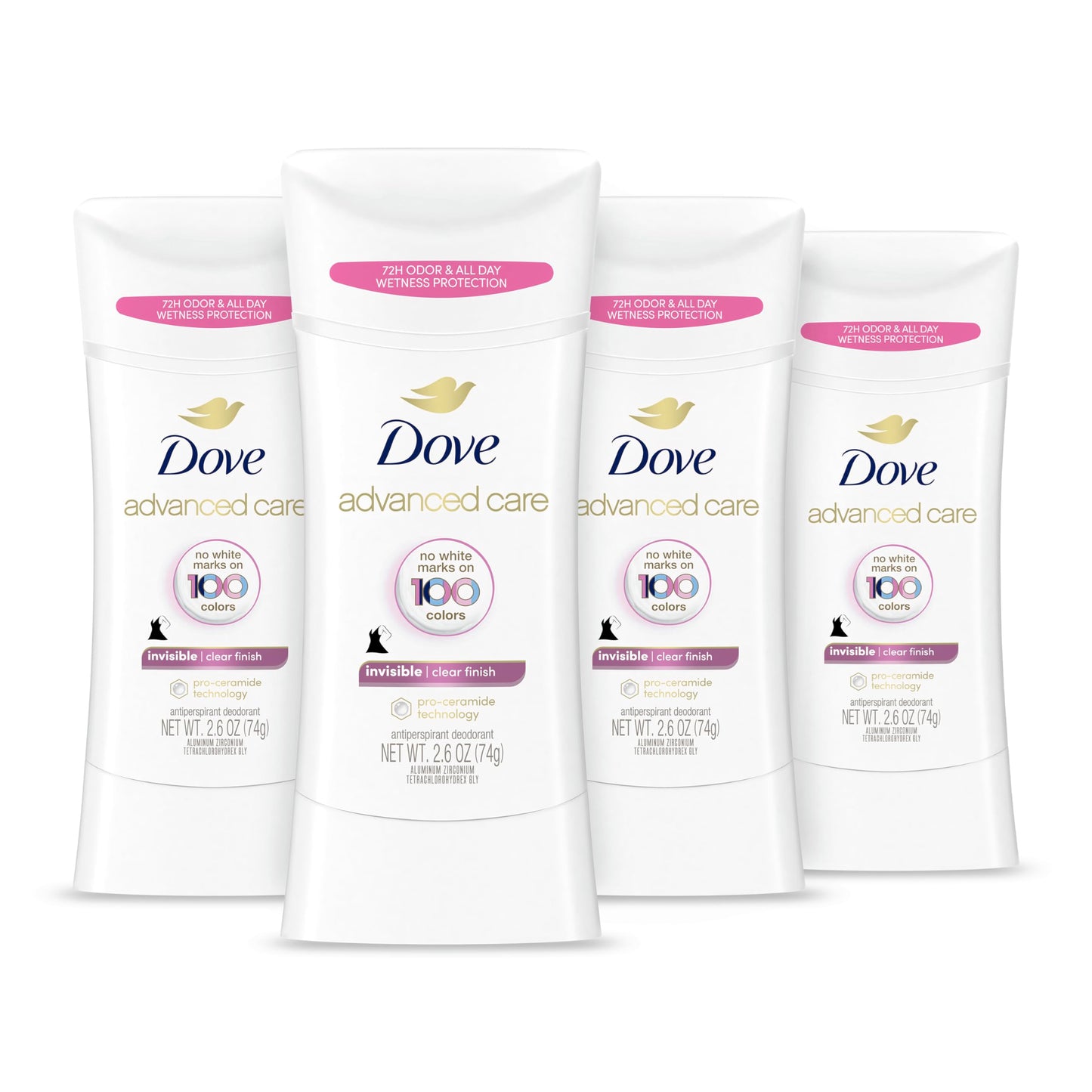 Dove Advanced Care Antiperspirant Deodorant Stick Clear Finish 4 Count deodorant that doesn’t stain clothes 72-hour odor control and all-day sweat Beauty and Personal Care Dove