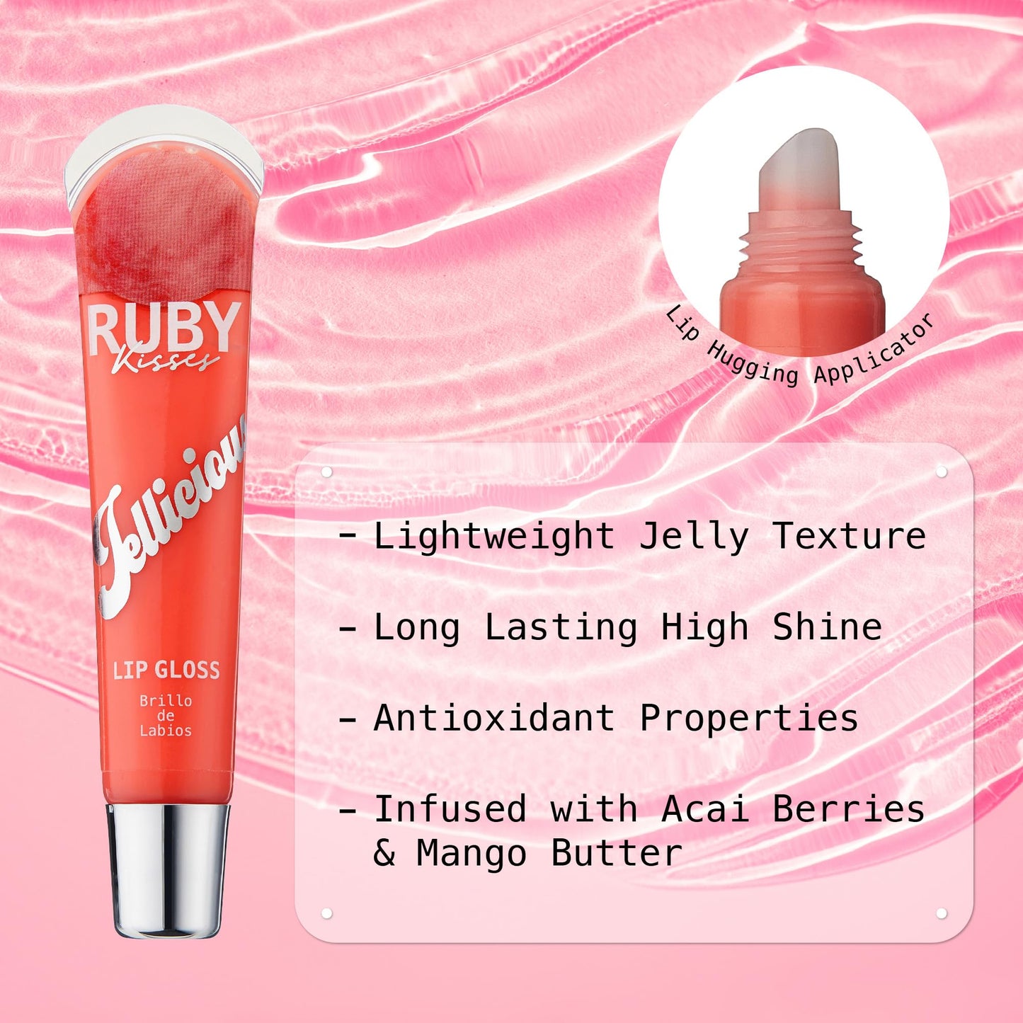 Ruby Kisses Jellylicious Lip Gloss, High-Shine Non-Sticky Hydrating Plump