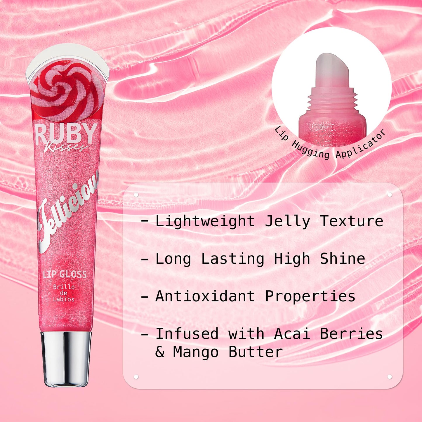 Ruby Kisses Jellylicious Lip Gloss, High-Shine Non-Sticky Hydrating Plump