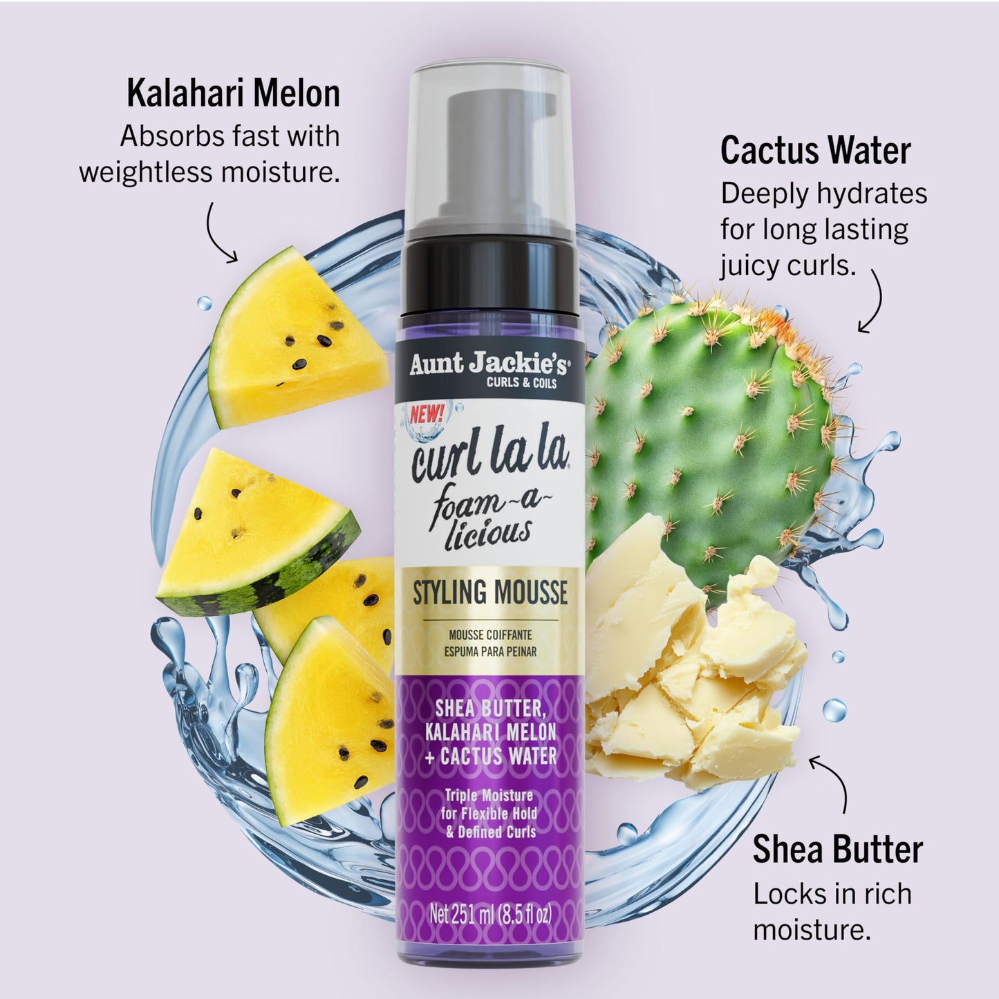 Aunt Jackie's Curls & Coils Curl La La Foam-a-licious Styling Mousse, 8.5 fl oz - Triple Moisture for Flexible Hold and Defined Curls