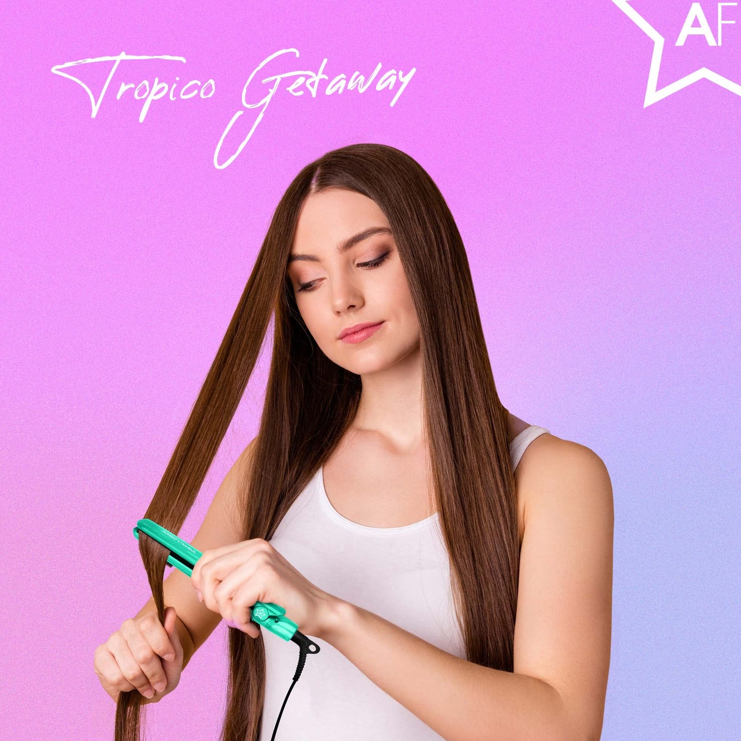Almost Famous Tropico Getaway 0.5 inches Mini Tourmaline & Ceramic Hair Straightener Flat Iron with Stunning Travel Bag with Set Temperature, All