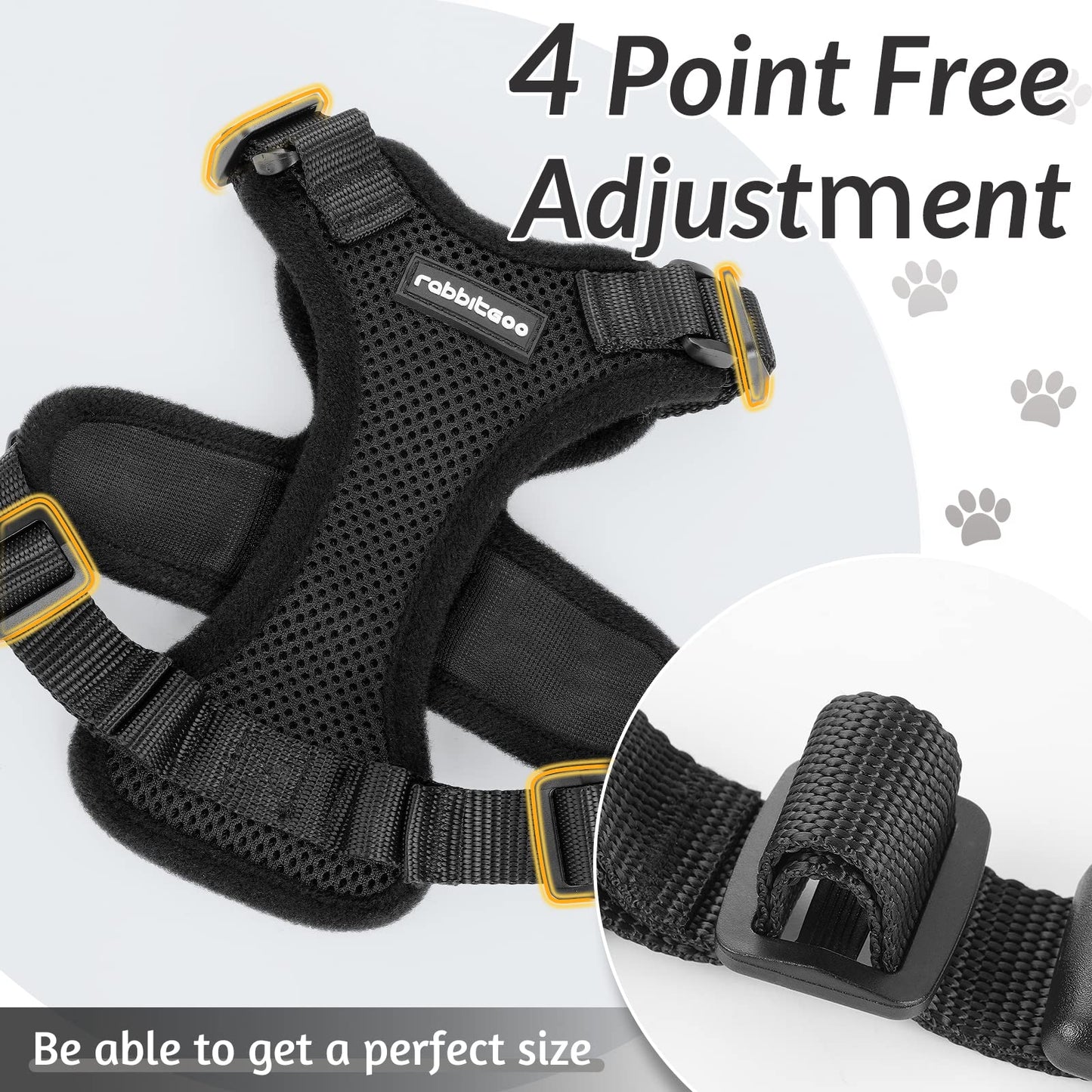 rabbitgoo Escape-Proof Cat Harness & Leash – Soft Adjustable Vest with Reflective Strips for Walking, Easy Control, Breathable, Black XS
