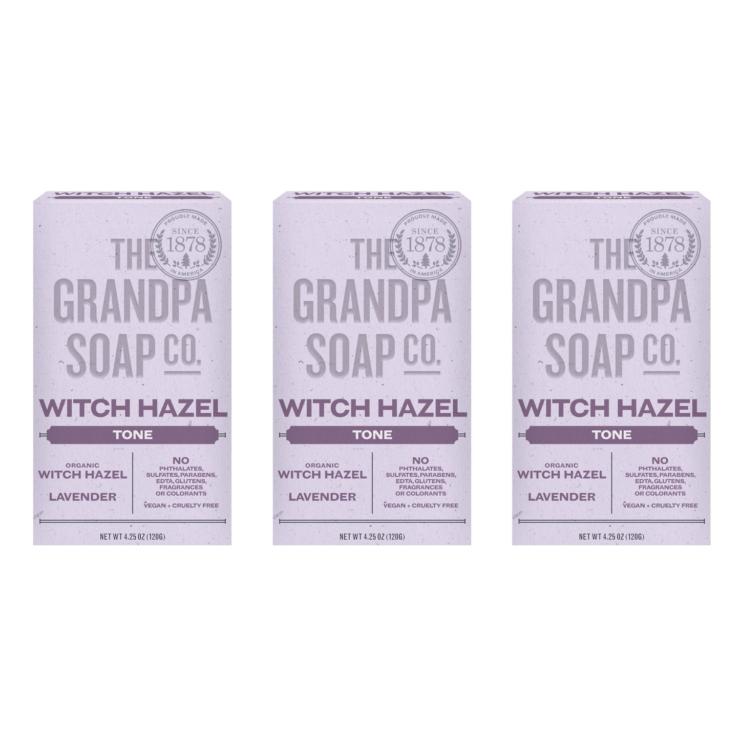 The Grandpa Soap Company Witch Hazel Bar Soap - Tones and Rejuvenates Skin, With Witch Hazel and Lavender, Provides a Relaxing Effect, Vegan, For Face