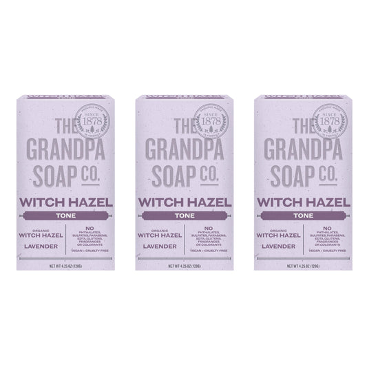The Grandpa Soap Company Witch Hazel Bar Soap - Tones and Rejuvenates Skin, With Witch Hazel and Lavender, Provides a Relaxing Effect, Vegan, For Face Beauty & Personal Care The Grandpa Soap Company