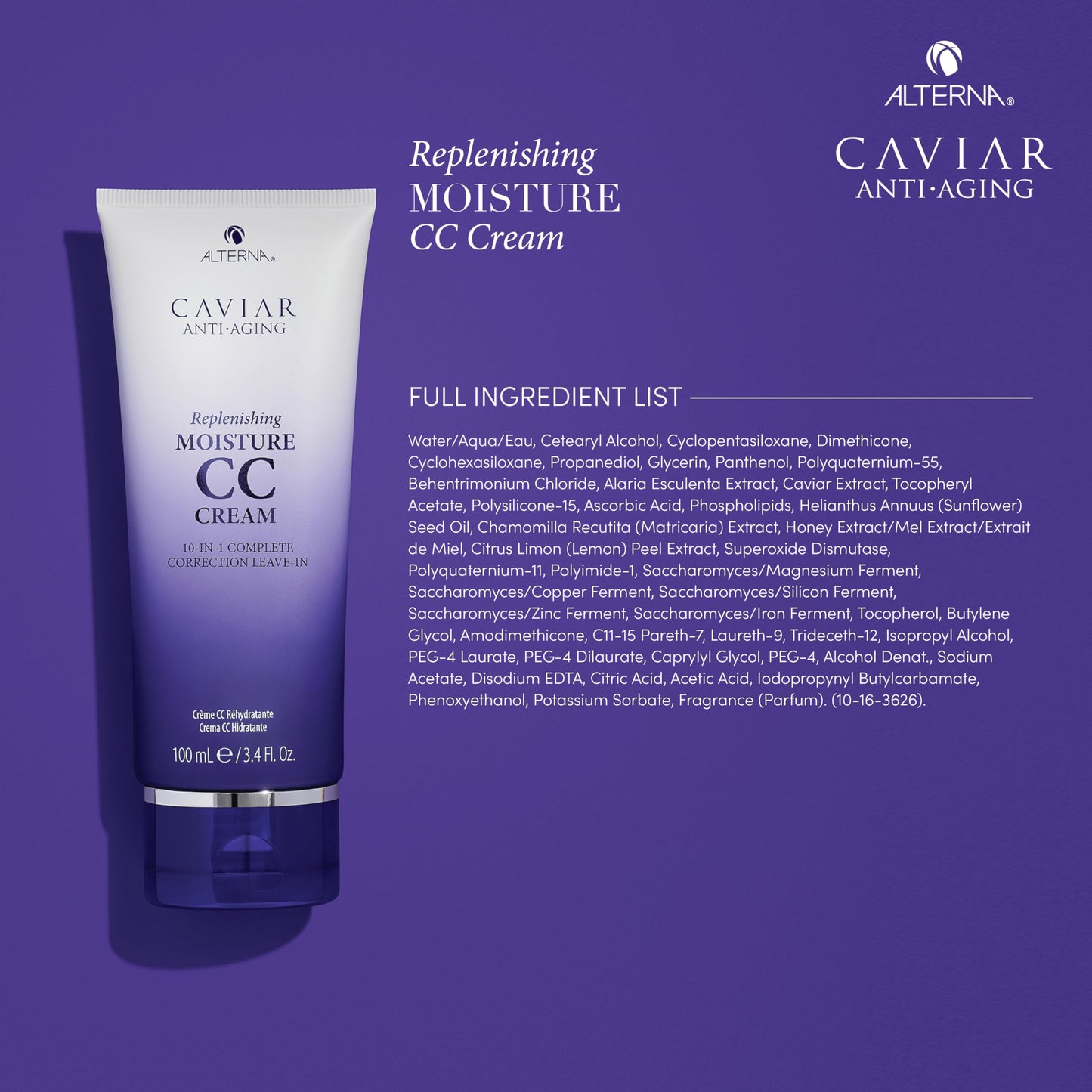 Alterna Haircare CAVIAR Anti-Aging Replenishing Moisture CC Cream, 3.4 Fl Oz |10-in-1 Hair Protection & Treatment Cream | Nourishes, Restores