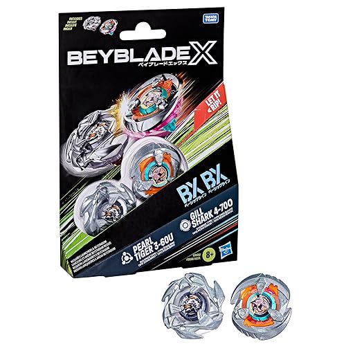 Beyblade X Gill Shark 4-70O BX & Pearl Tiger 3-60U BX Dual Pack Set with 2 Right-Spinning Tops; Authentic Takara Tomy Battle Tops; Games/Toys for…