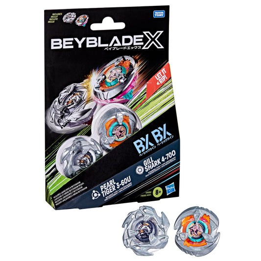 Beyblade X Gill Shark 4-70O BX & Pearl Tiger 3-60U BX Dual Pack Set with 2 Right-Spinning Tops; Authentic Takara Tomy Battle Tops; Games/Toys for…