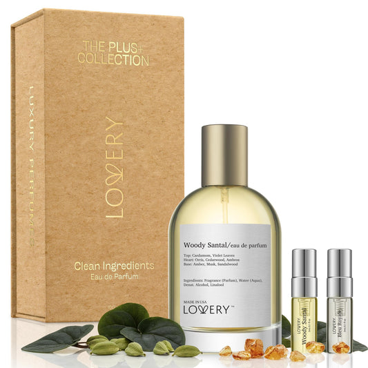 LOVERY Woody Santal Sandalwood - Perfume with Travel Spray Bottle - Unisex Eau De Parfum, Clean Ingredients, 100ml + 2ml Beauty & Personal Care LOVERY