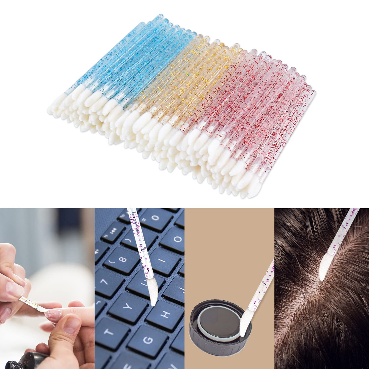 300PCS Glitter Crystal Lip Brush, Disposable Crystal Lip Brushes Tool Kits Lip Gloss Applicators Make Up Brush Lipstick Gloss Wands Makeup Applicators