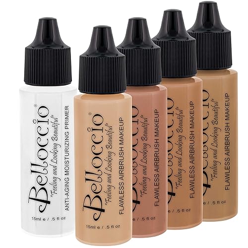 Belloccio Medium Color Shade Foundation Set - Professional Cosmetic Airbrush Makeup in 1/2 oz Bottles