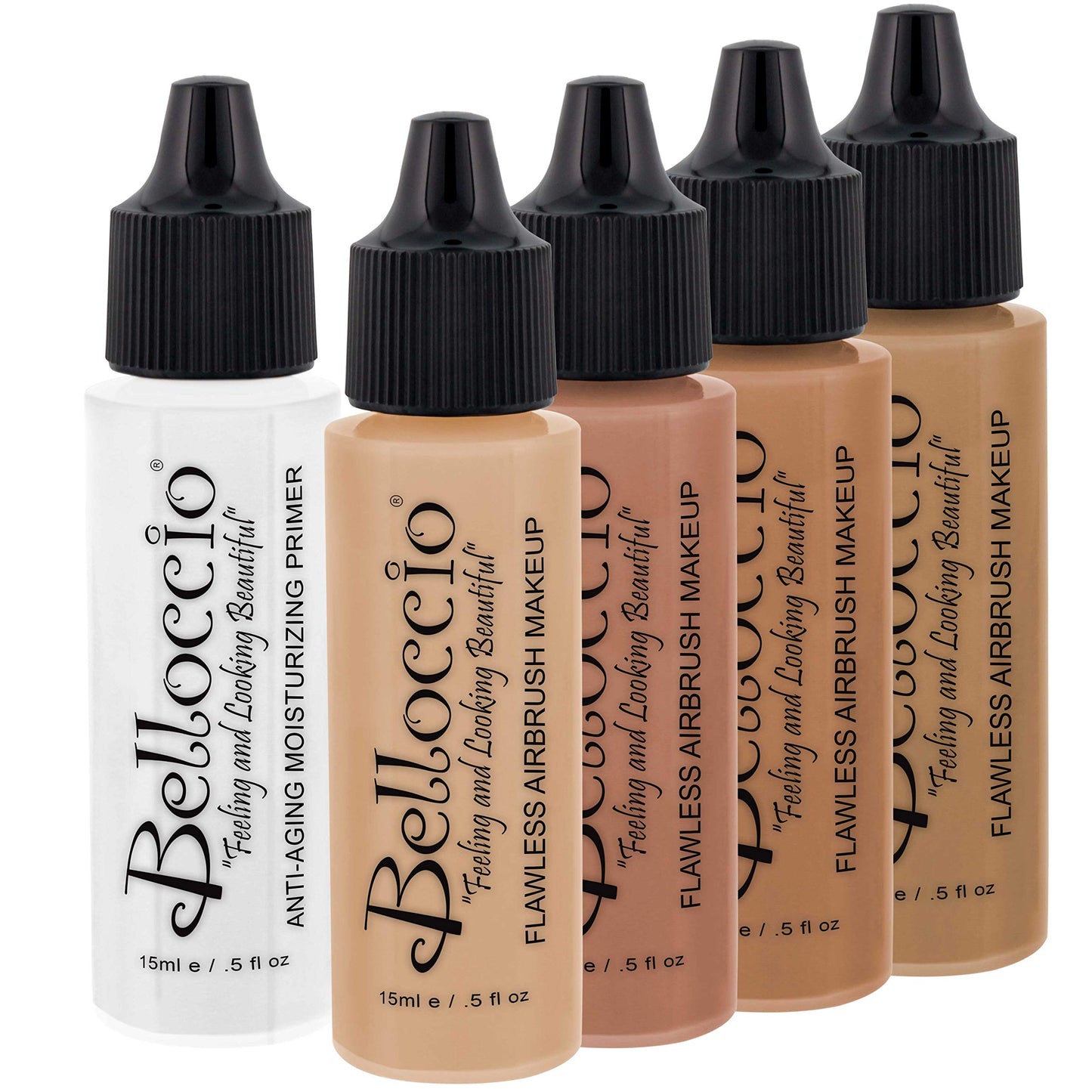 Belloccio Medium Color Shade Foundation Set - Professional Cosmetic Airbrush Makeup in 1/2 oz Bottles