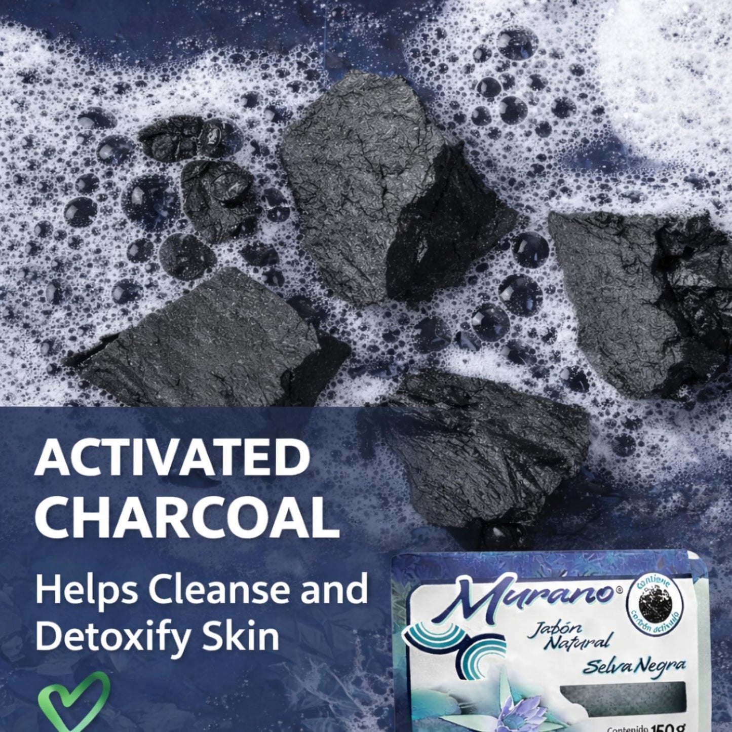 Murano Activated Charcoal Soap Bar Pack of 3 - Deep Cleansing Face & Body Soap for Oily & Acne-Prone Skin - Detoxifying, Oil Control, Pore Purifying