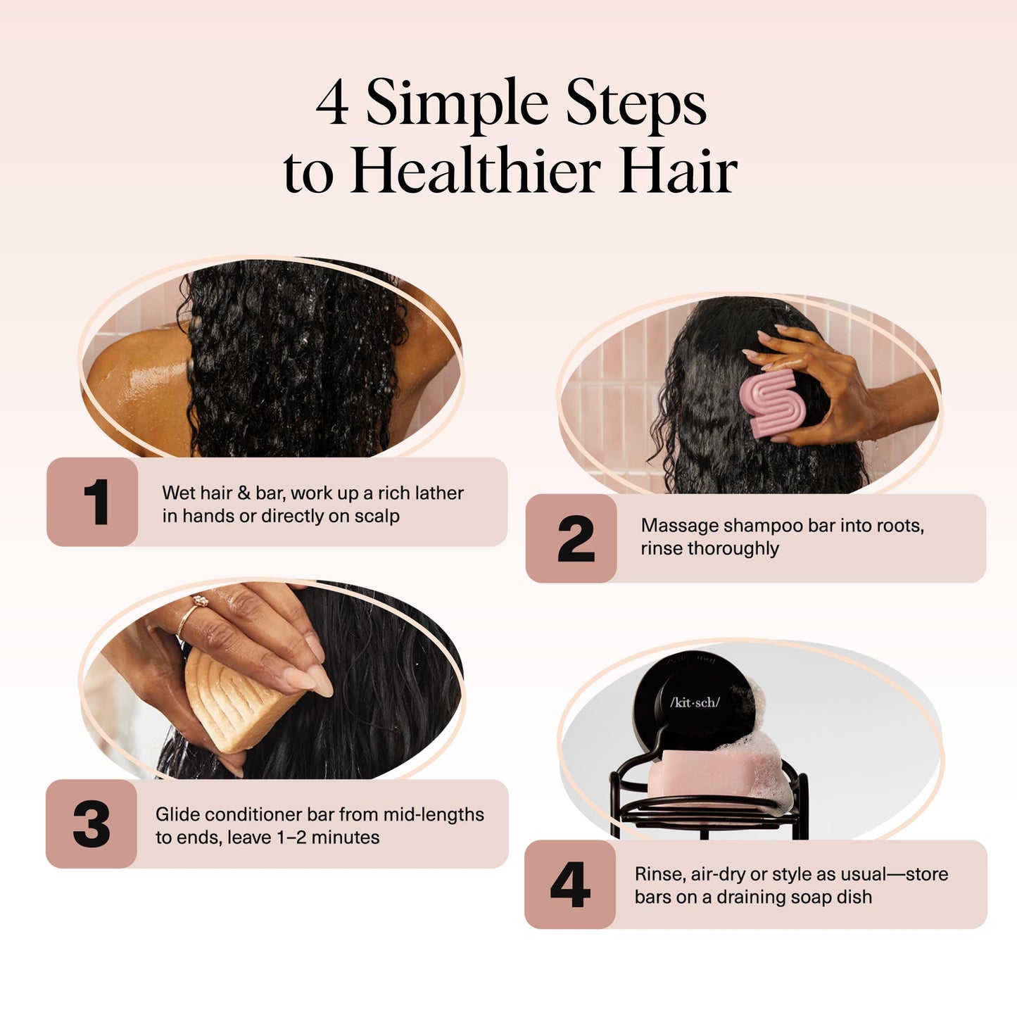Kitsch Castor Oil Shampoo Bar & Coconut Oil Conditioner Bar - Nourishing Shampoo and Conditioner Set for Dry, Damaged Hair - Strengthening Hair Care