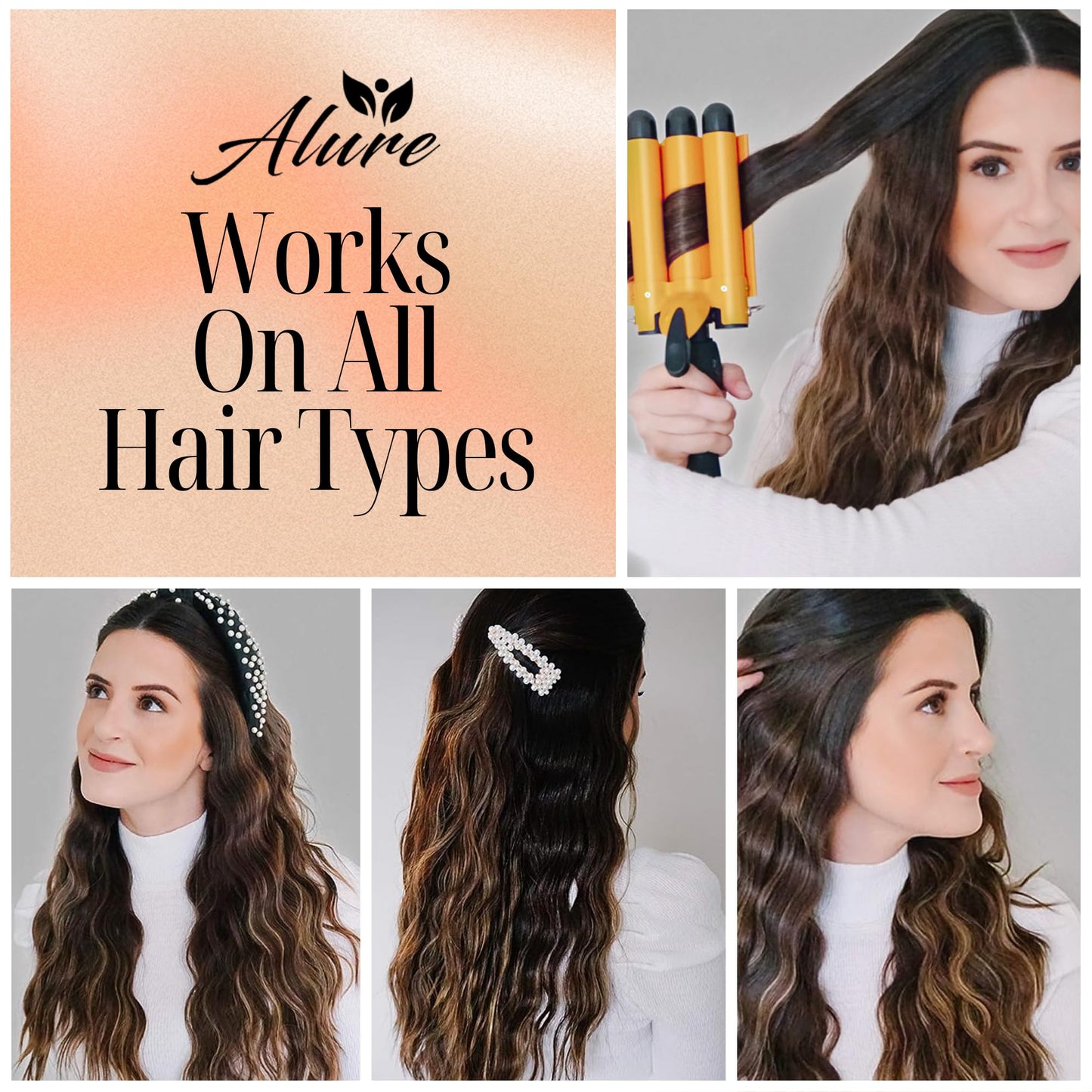 Alure Three Barrel Curling Iron Wand with LCD Temperature Display - 1 Inch Ceramic Tourmaline Triple Barrels, Dual Voltage Crimping Tool, Best Hair