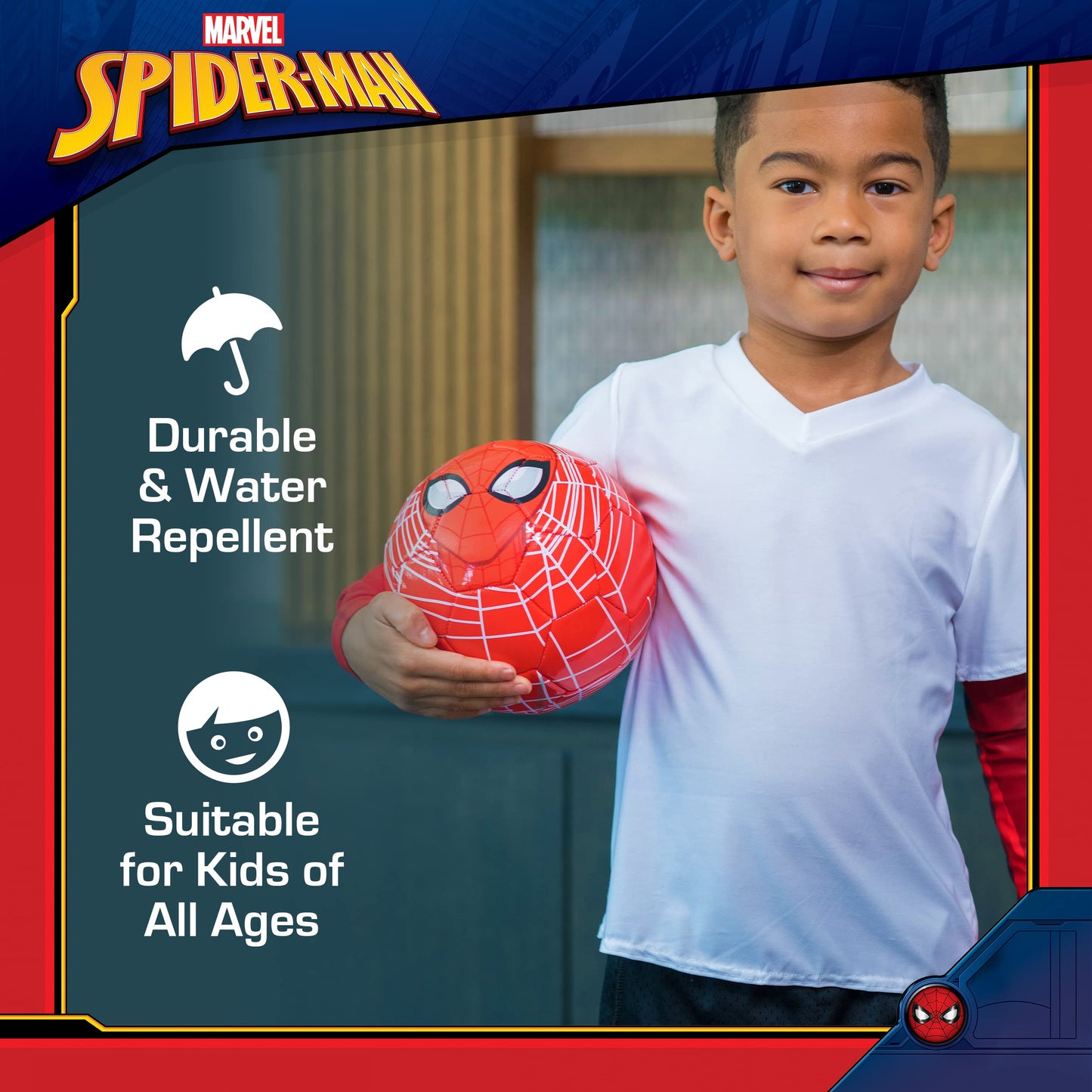 Marvel Spider-Man Soccer Ball, Mask and Webs Design Youth Kids Futbol, Multi, Size 5, Red Combo