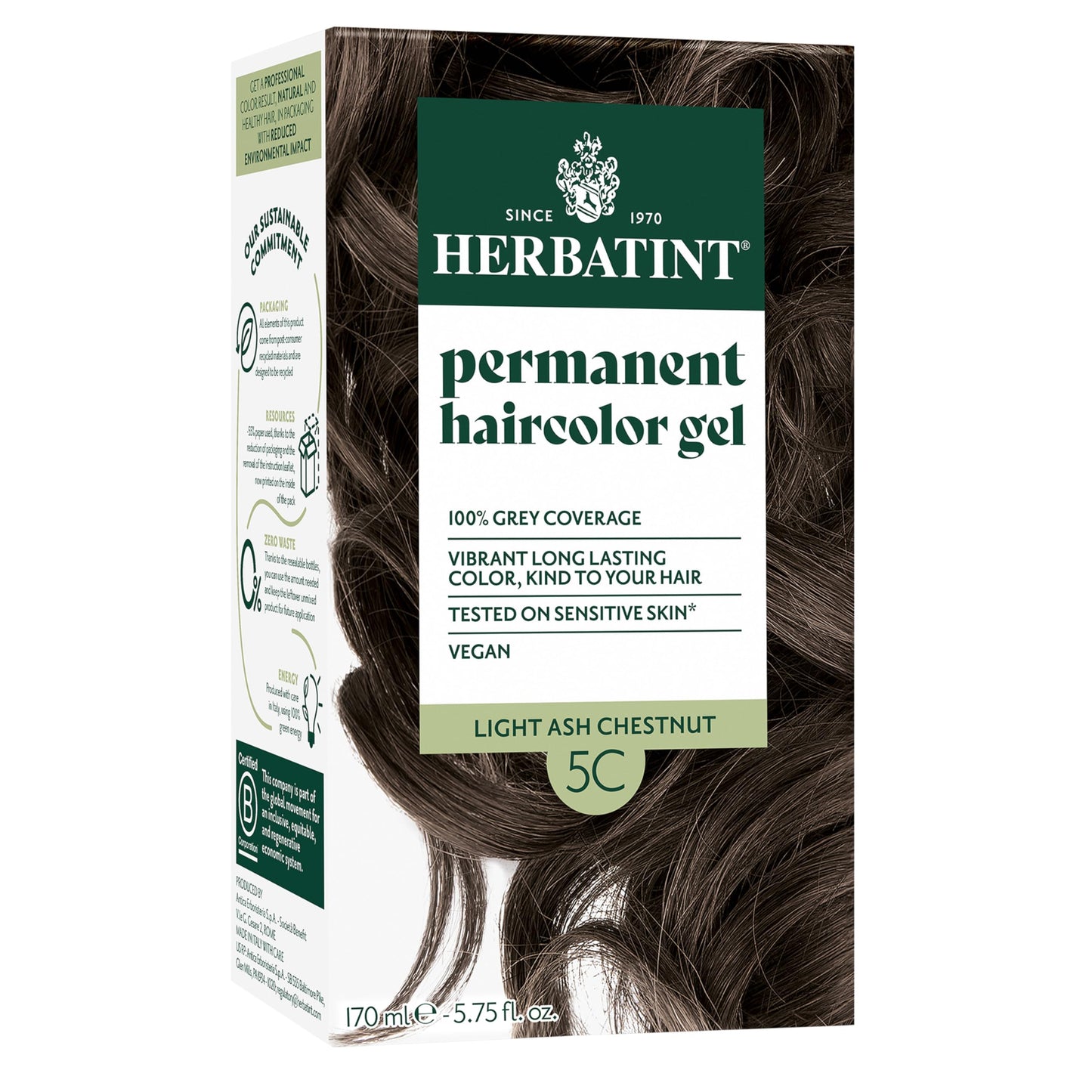 Herbatint Permanent Hair Dye For Women - 5C Light Ash Chestnut - For Up To 100% Gray Coverage of Resistant Gray Hair - Ammonia-Free, Alcohol-Free