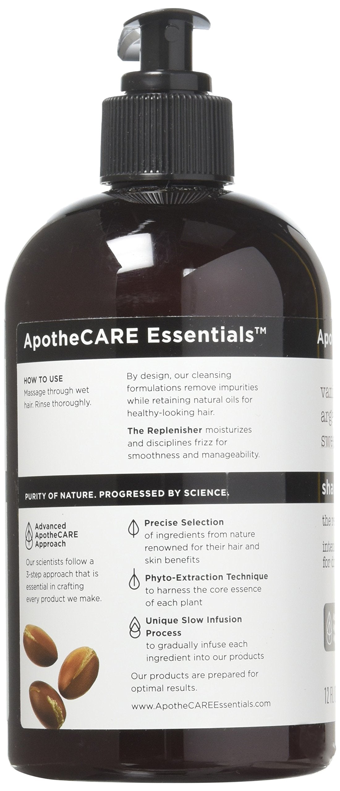 ApotheCARE Essentials The Replenisher Moisturizing Shampoo, Vanilla, Argan Oil, Sweet Almond, 12 oz