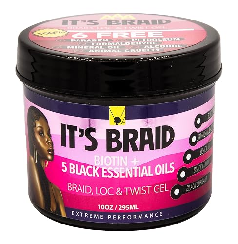 African Anti Aging It's Braid Braid, Loc, & Twist Gel With Biotin + 5 Black Essential Oils 10 Oz (Pack of 1)