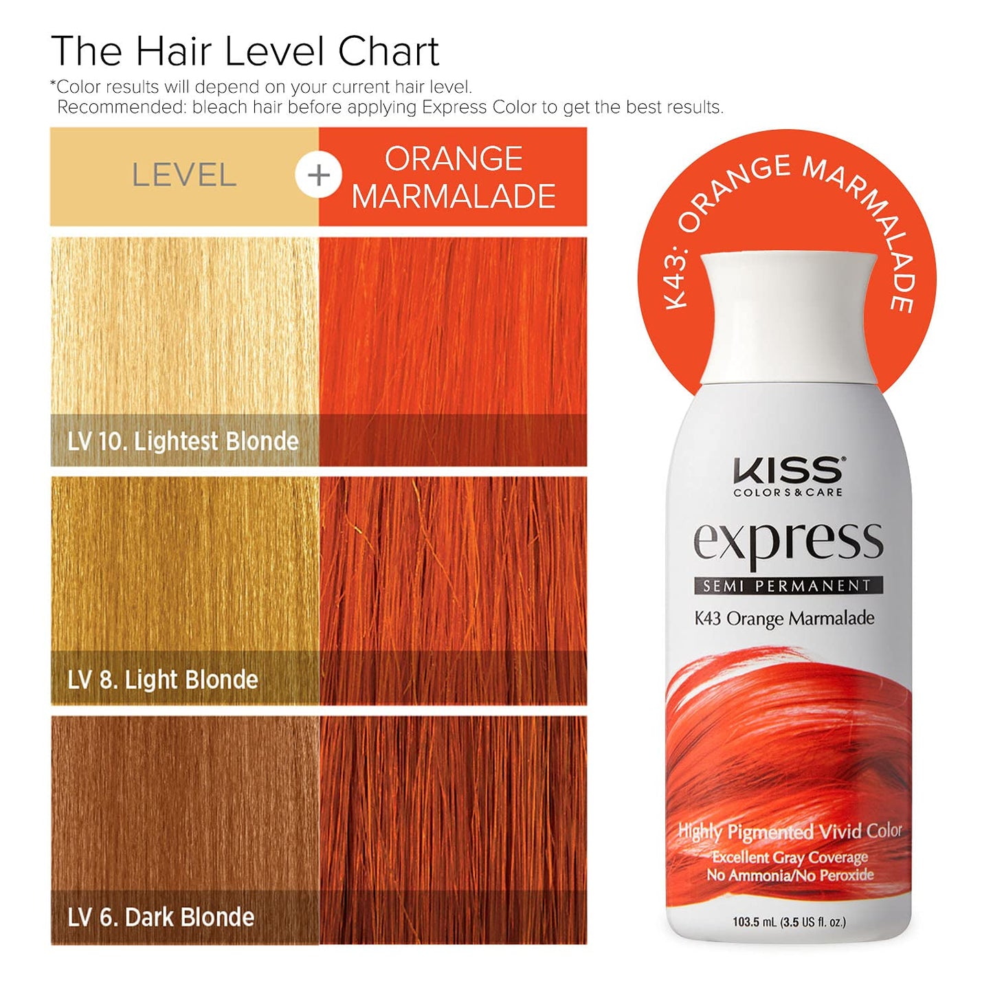 Kiss Express Semi-Permanent Hair Color 100mL (3.5 US fl.oz) (2 PACK, Orange Marmalade)