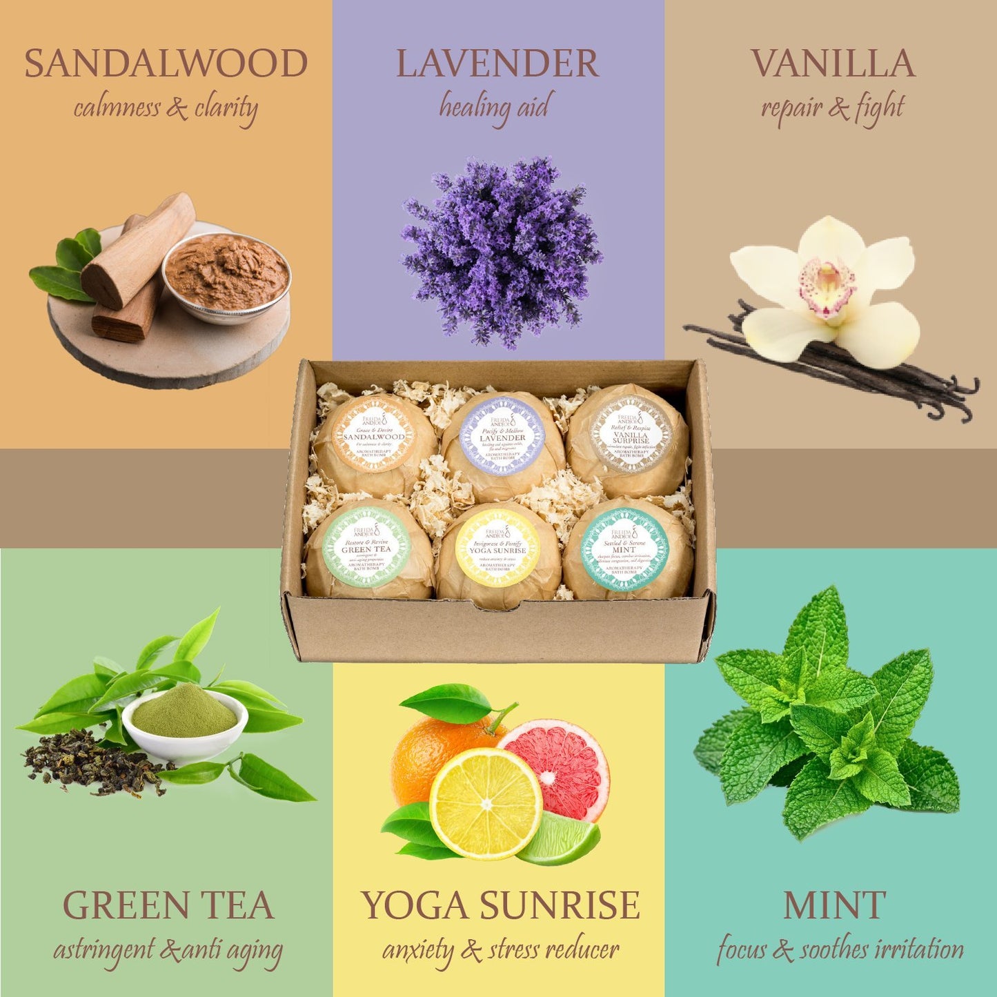 Home Spa Gift Basket Calming Relaxation Aromatherapy Bath Bombs, 6 Refreshing, Aromatic Scents to Moisturize, Revitalize, Rejuvenate Mind, Body & Soul Beauty and Personal Care Freida and Joe