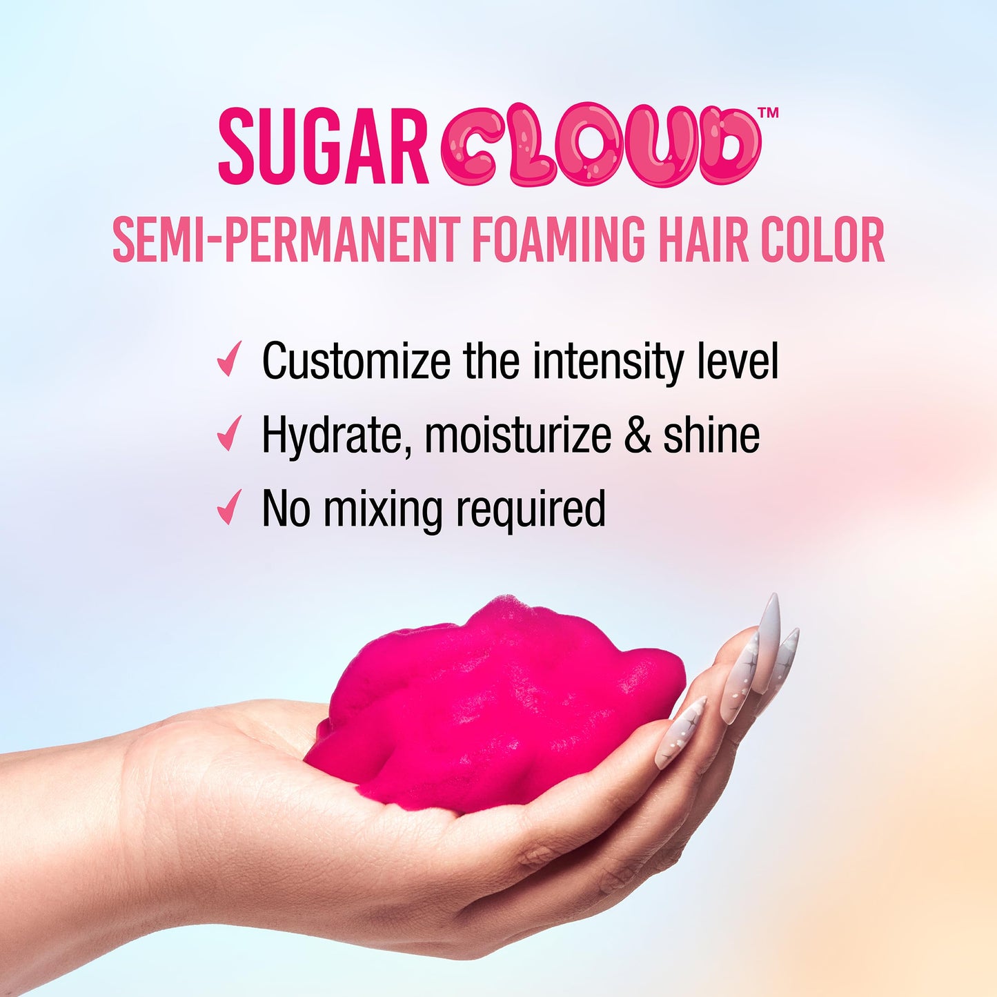 Punky Sugar Cloud Semi-Permanent Foam Hair Color, Candyfloss - Vibrant Hair Dye for Long-Lasting Color, Easy Application Foam Hair Dye, 6 Fl Oz